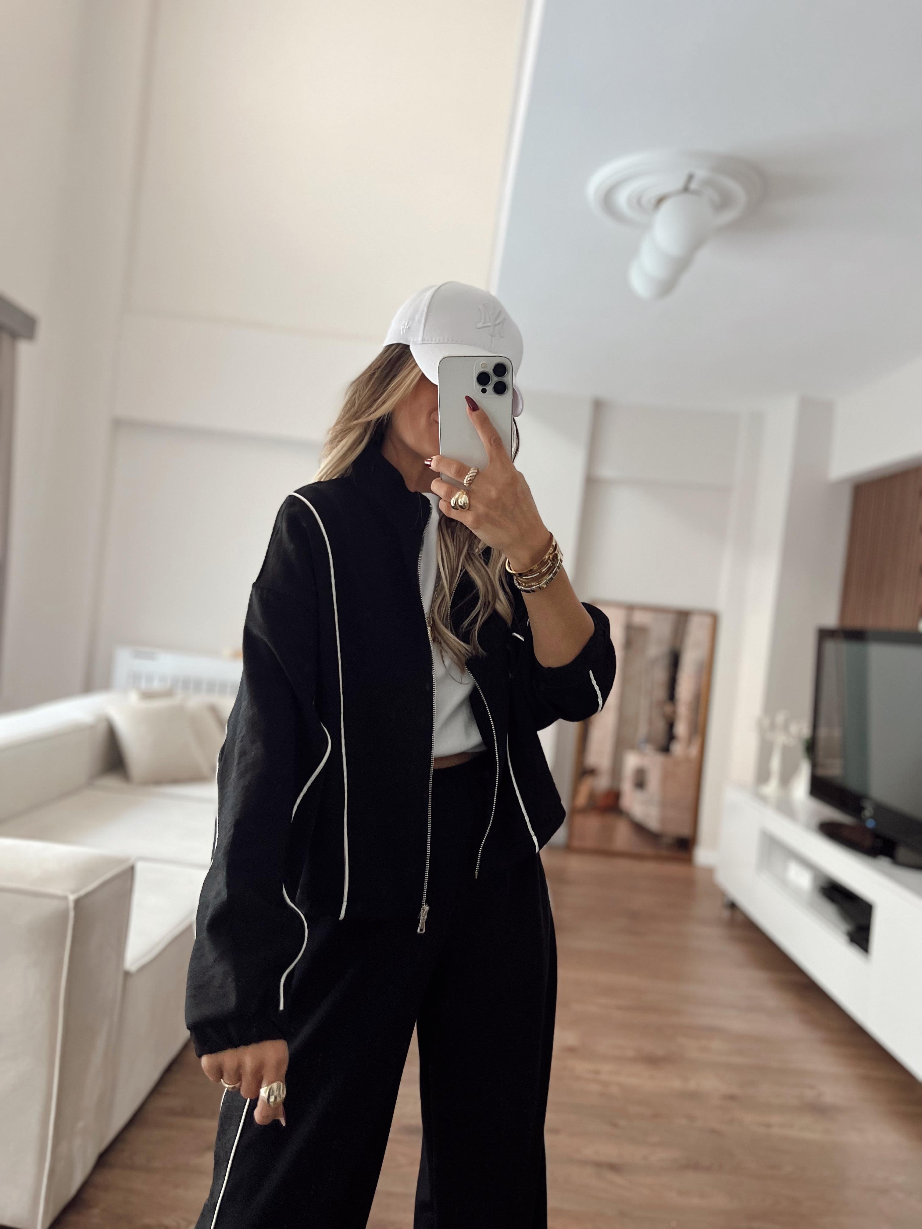 Nişantaşı Butik PARASÜT SERİT DETAY CEKET PANTOLON MODAL TAKIM SİYAH