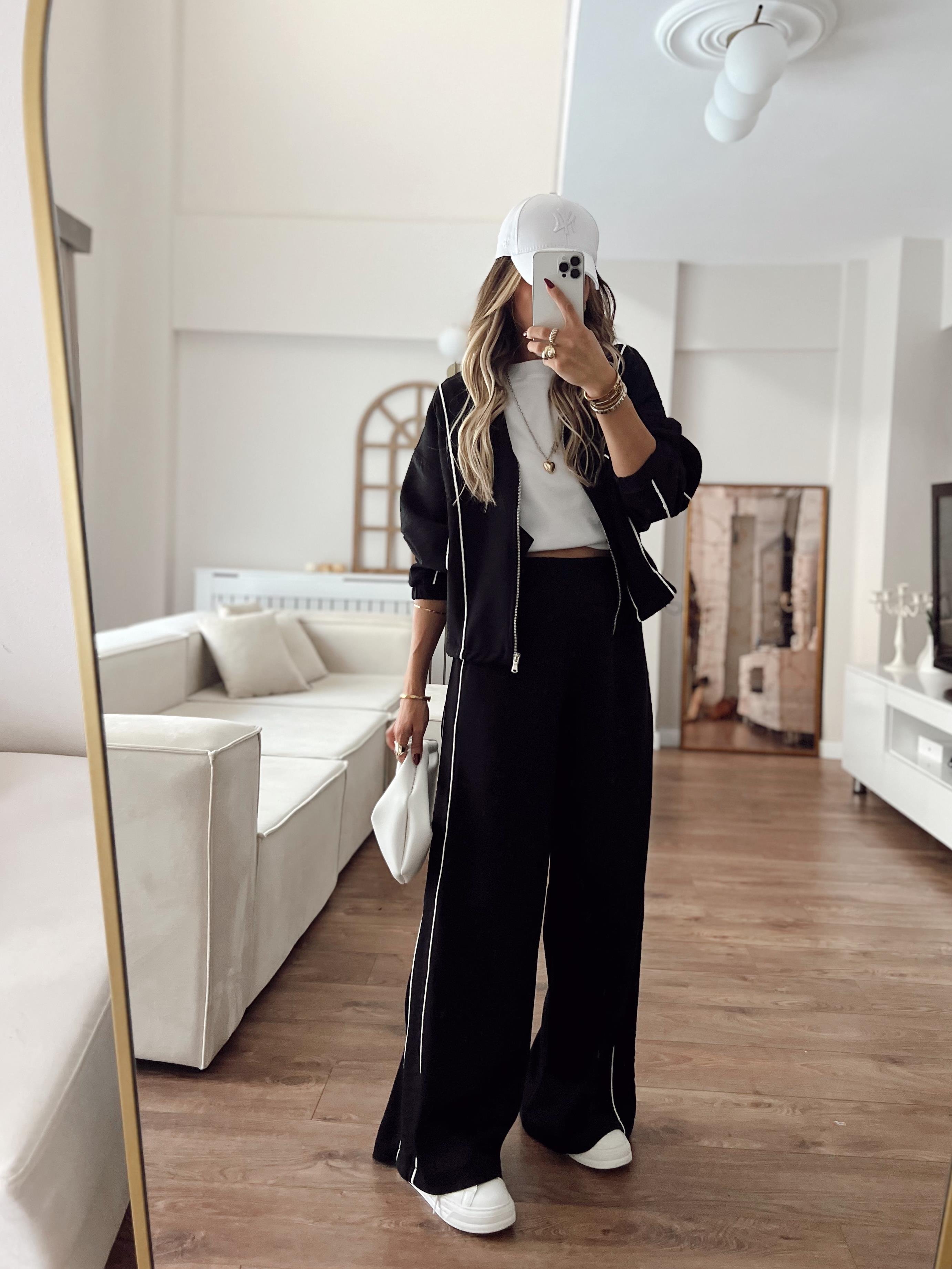 Nişantaşı Butik PARASÜT SERİT DETAY CEKET PANTOLON MODAL TAKIM SİYAH