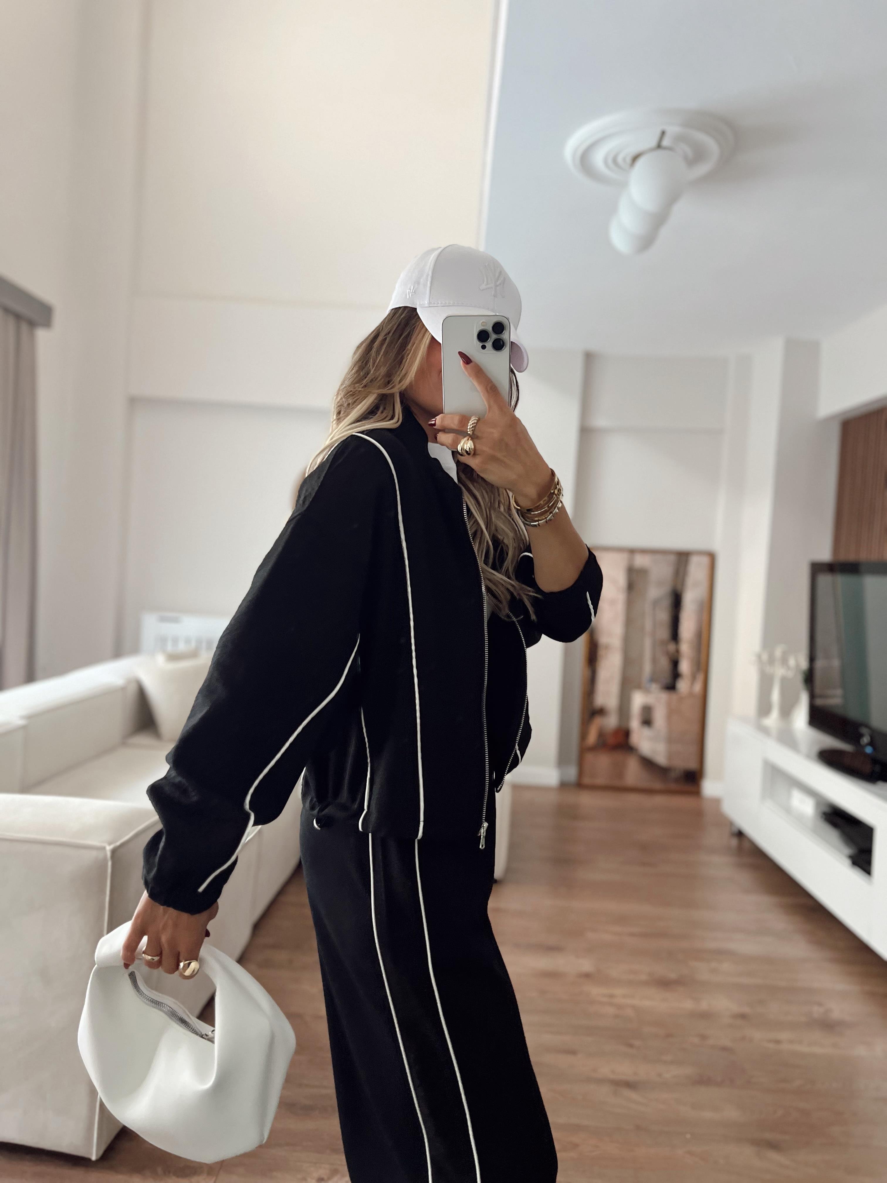 Nişantaşı Butik PARASÜT SERİT DETAY CEKET PANTOLON MODAL TAKIM SİYAH