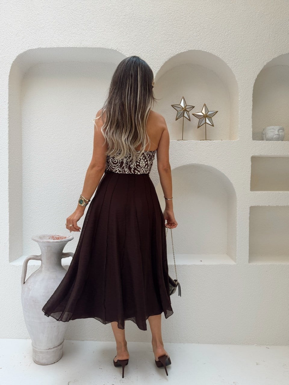 Nişantaşı Butik PARÇA DİKİŞLİ ASTARLI ETEK ACI KAHVERENGİ