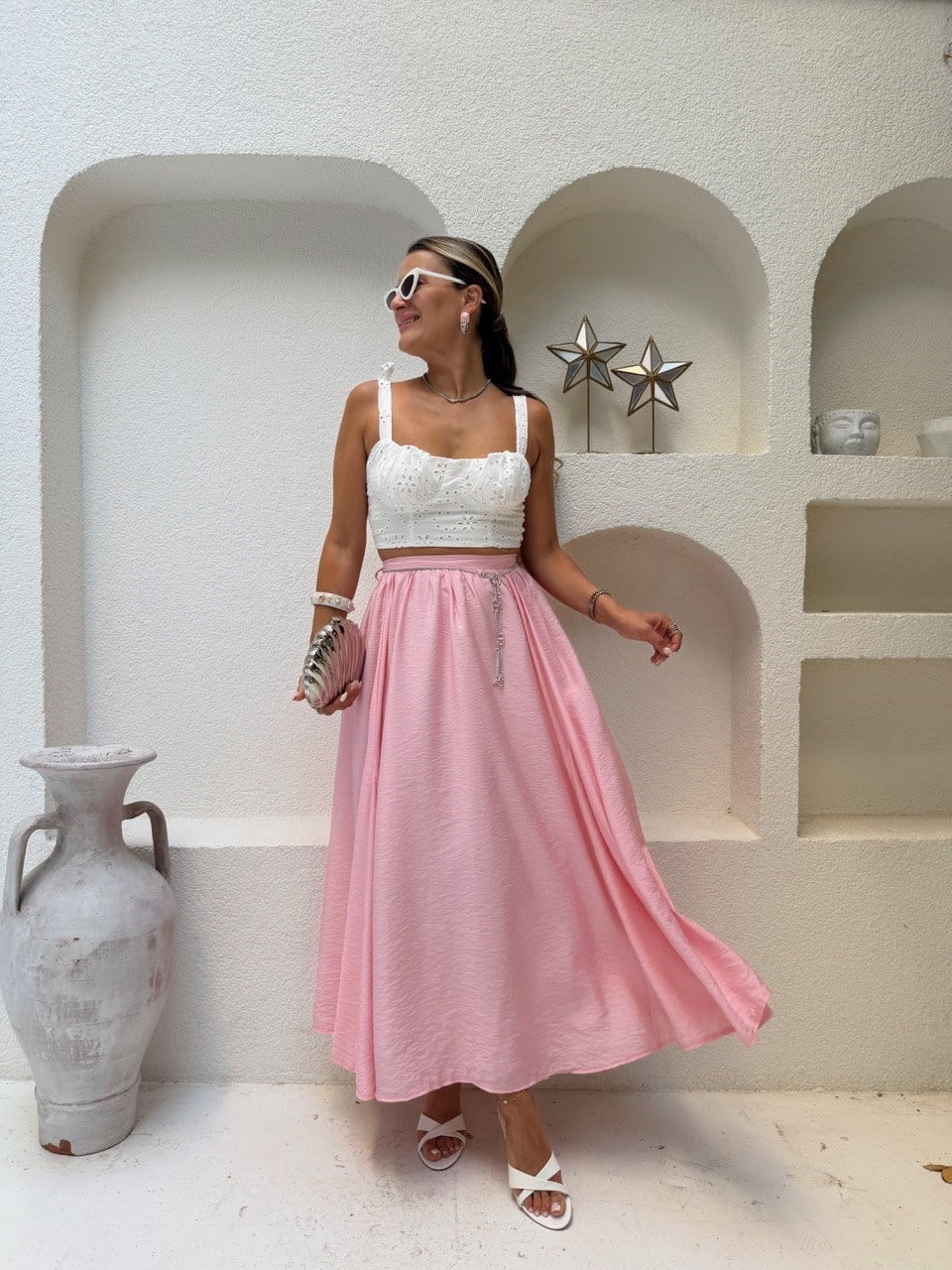 Nişantaşı Butik PEMBE ASTARLI MAXİ ETEK 