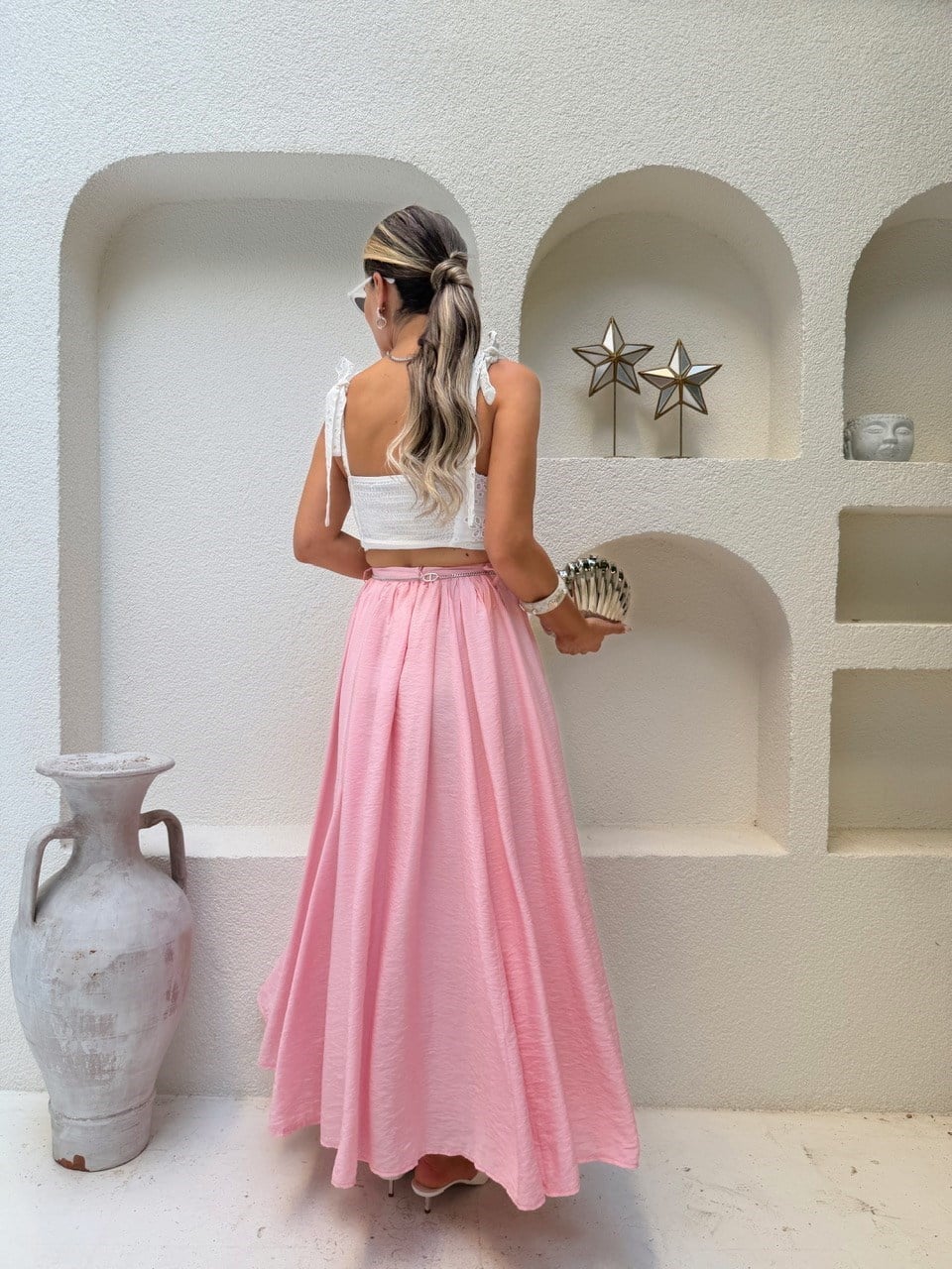 Nişantaşı Butik PEMBE ASTARLI MAXİ ETEK 