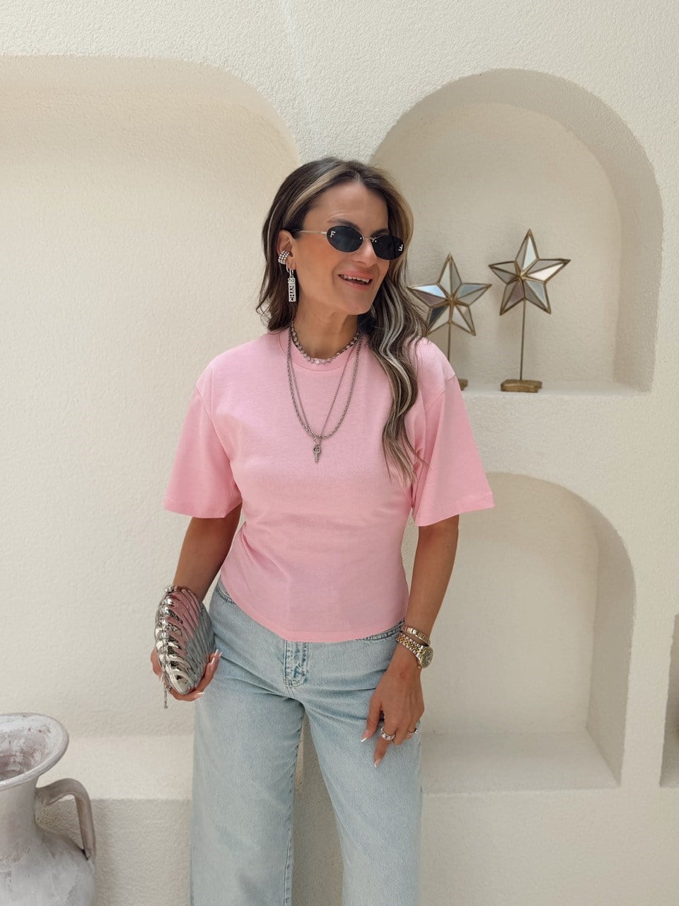 Nişantaşı Butik PENS DETAY PEMBE BASİC BLUZ