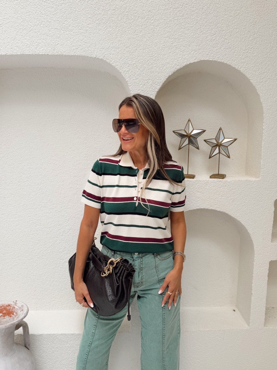Nişantaşı Butik POLO YAKA ÇİZGİLİ İPEK TRİKO