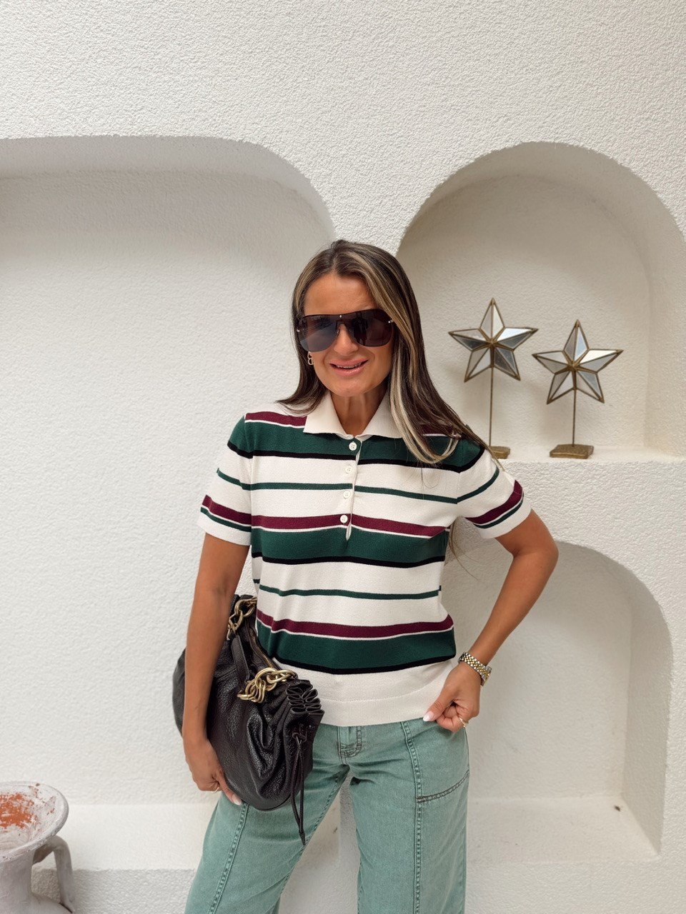 Nişantaşı Butik POLO YAKA ÇİZGİLİ İPEK TRİKO