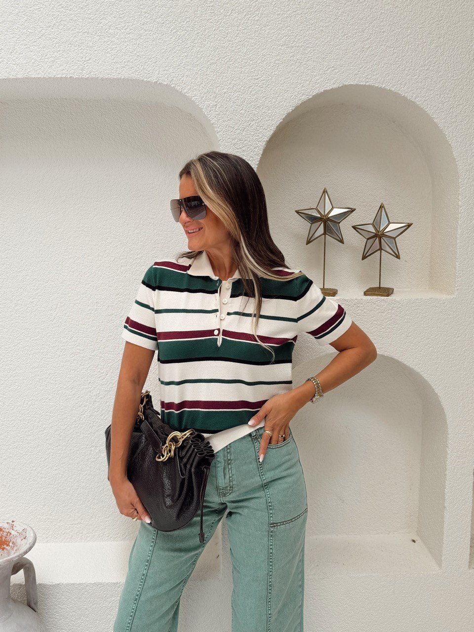 Nişantaşı Butik POLO YAKA ÇİZGİLİ İPEK TRİKO
