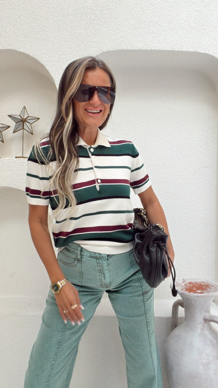 Nişantaşı Butik POLO YAKA ÇİZGİLİ İPEK TRİKO