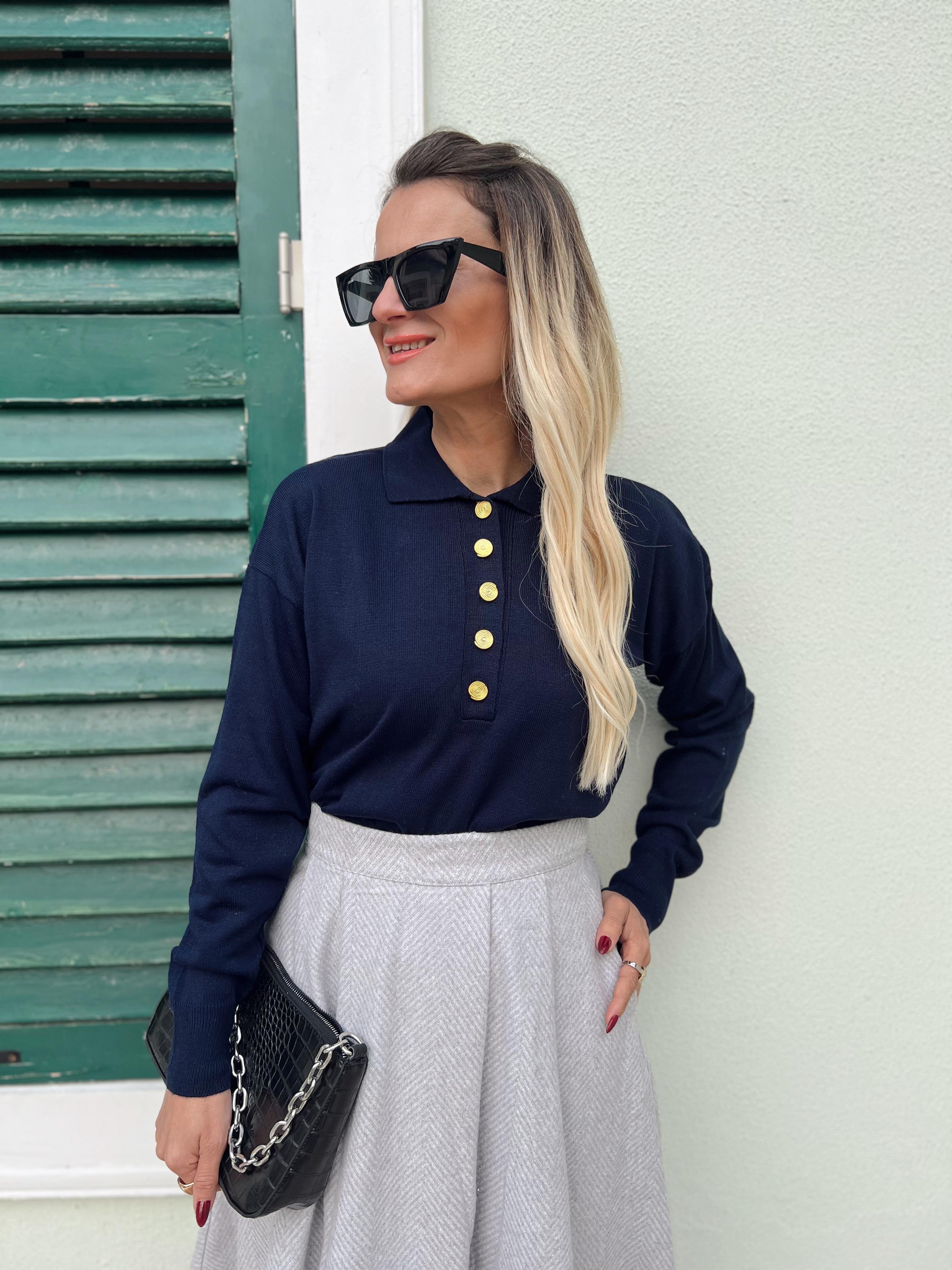 Nişantaşı Butik POLO YAKA GOLD DÜĞME TRİKO LACİVERT