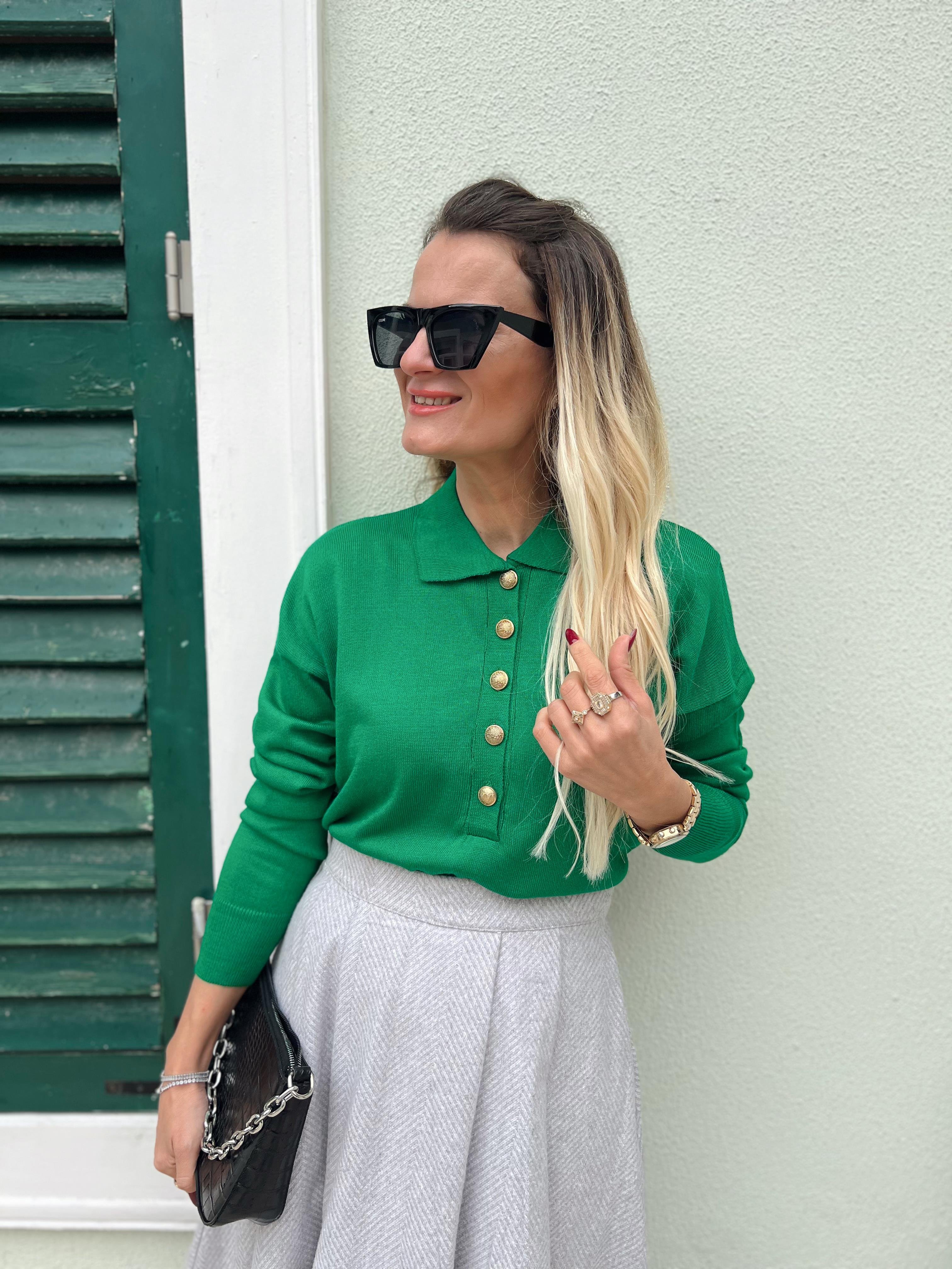 Nişantaşı Butik POLO YAKA GOLD DÜĞME TRİKO YEŞİL