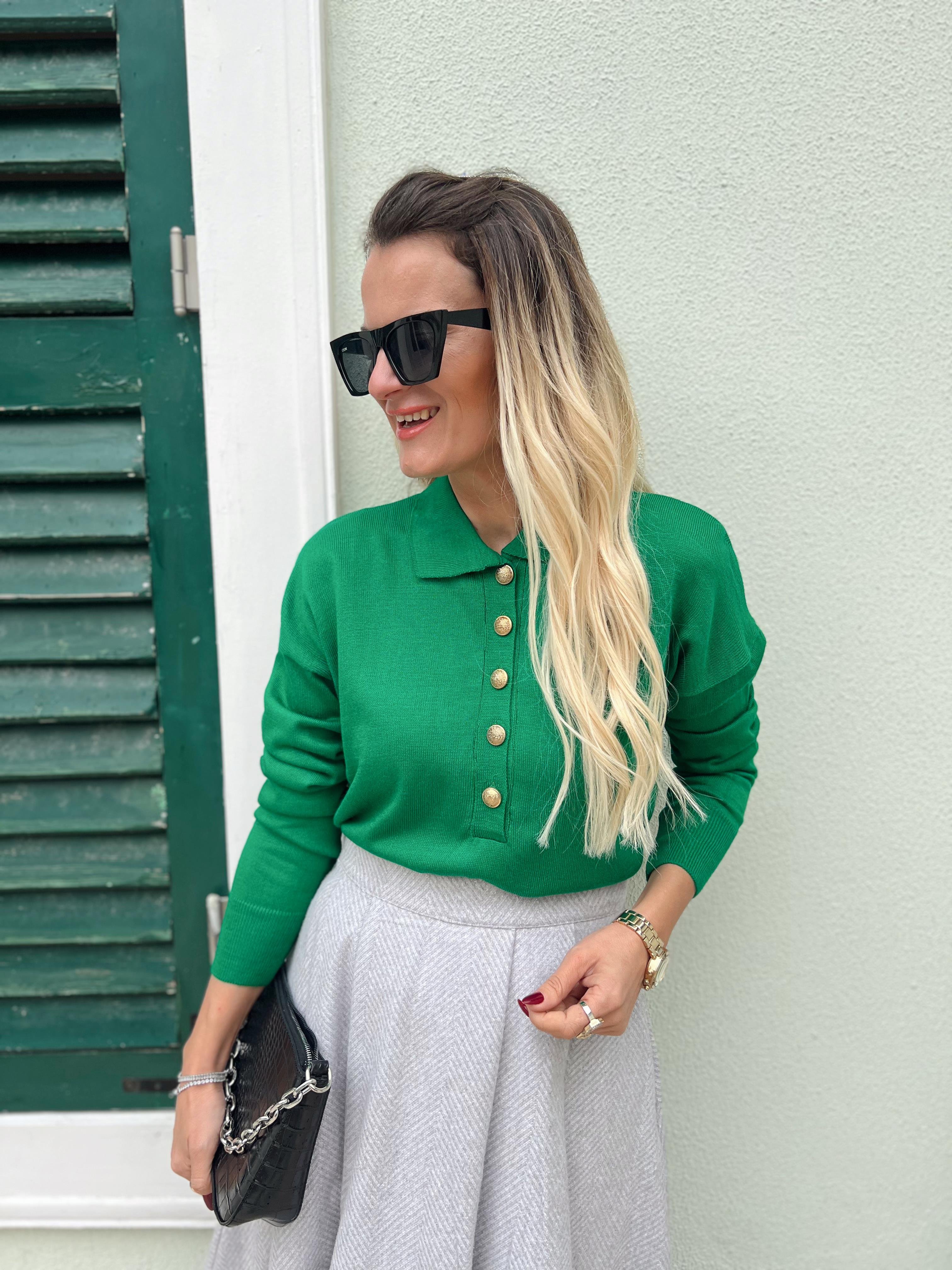 Nişantaşı Butik POLO YAKA GOLD DÜĞME TRİKO YEŞİL