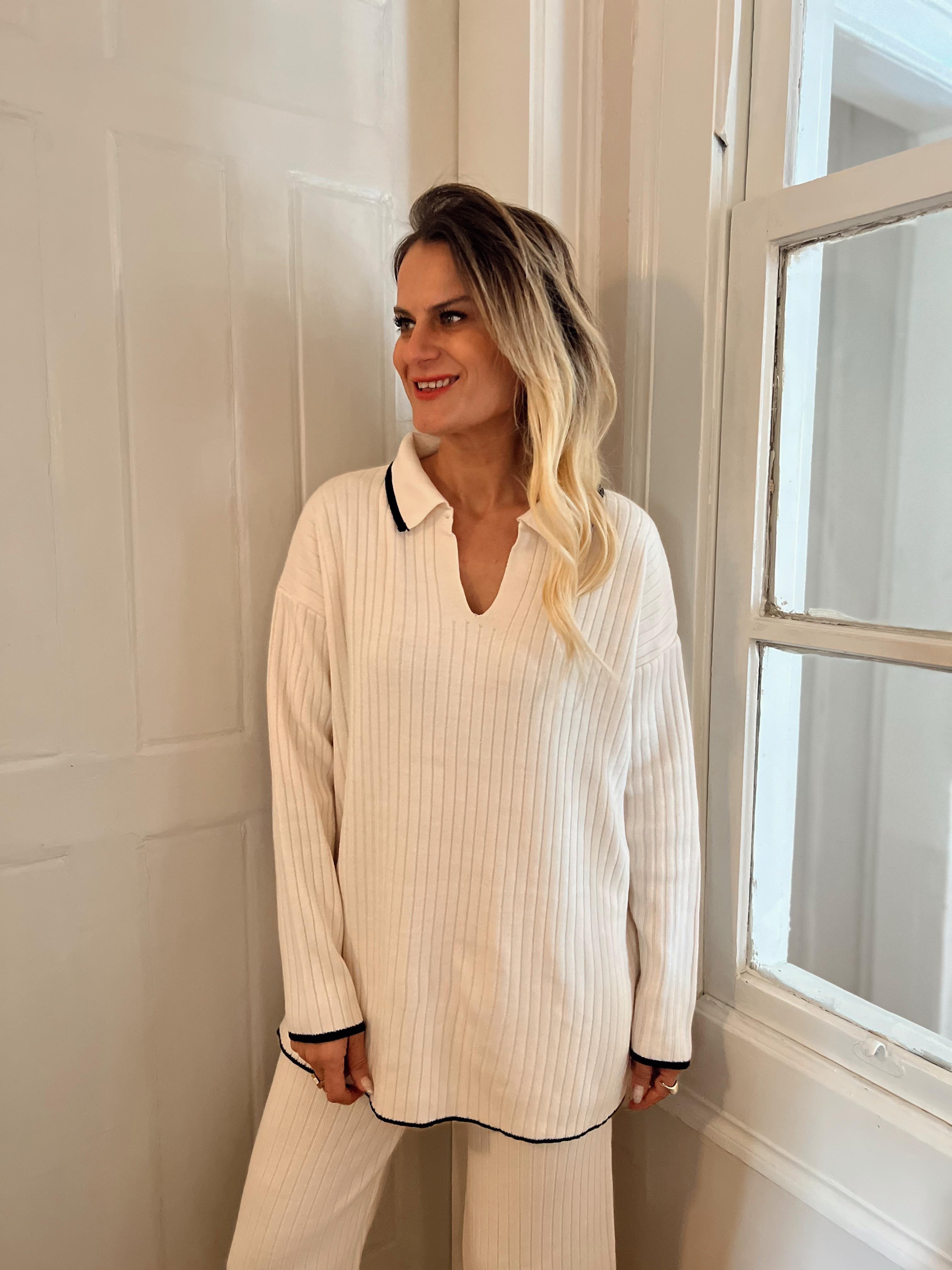 Nişantaşı Butik POLO YAKA KAZAK PANTOLON TRİKO TAKIM EKRU