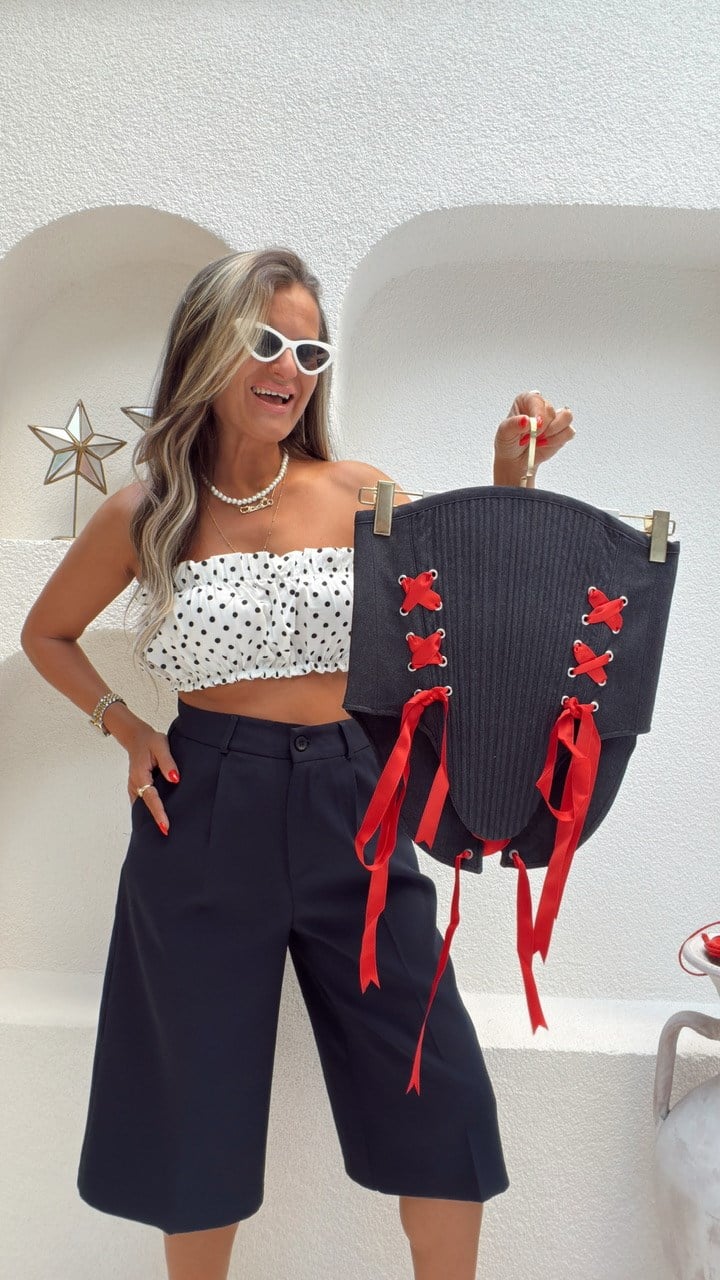 Nişantaşı Butik PUANTİ CROP ASTARLI 2Lİ SET KORSAJ BÜSTİYER 