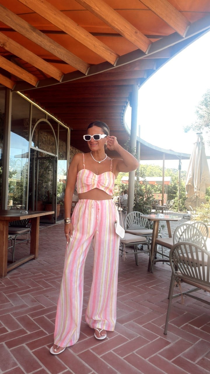 Nişantaşı Butik RENK ÇİZGİLİ ASTAR DETAY PANTOLON