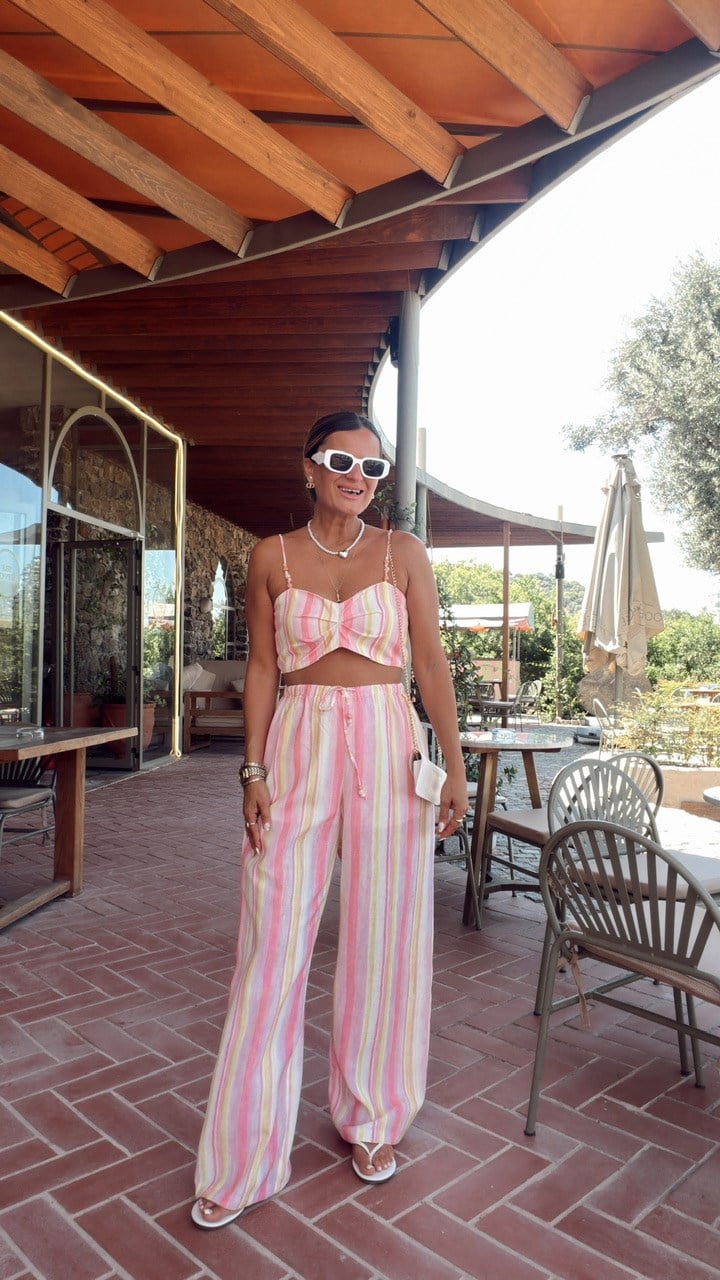 Nişantaşı Butik RENK ÇİZGİLİ ASTAR DETAY PANTOLON