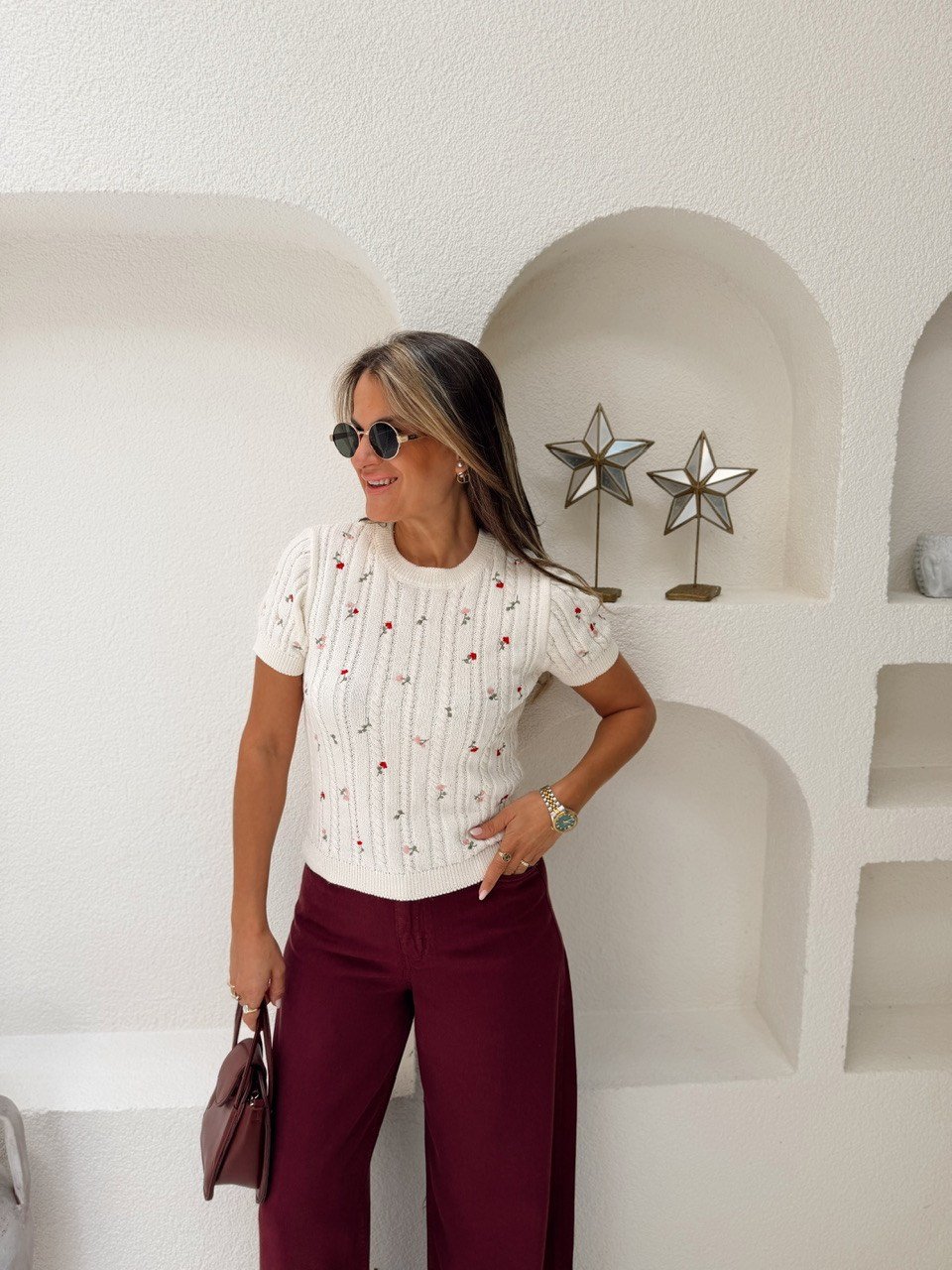 Nişantaşı Butik RENKLİ ÇİÇEK NAKIŞ İŞLEME TRİKO BLUZ