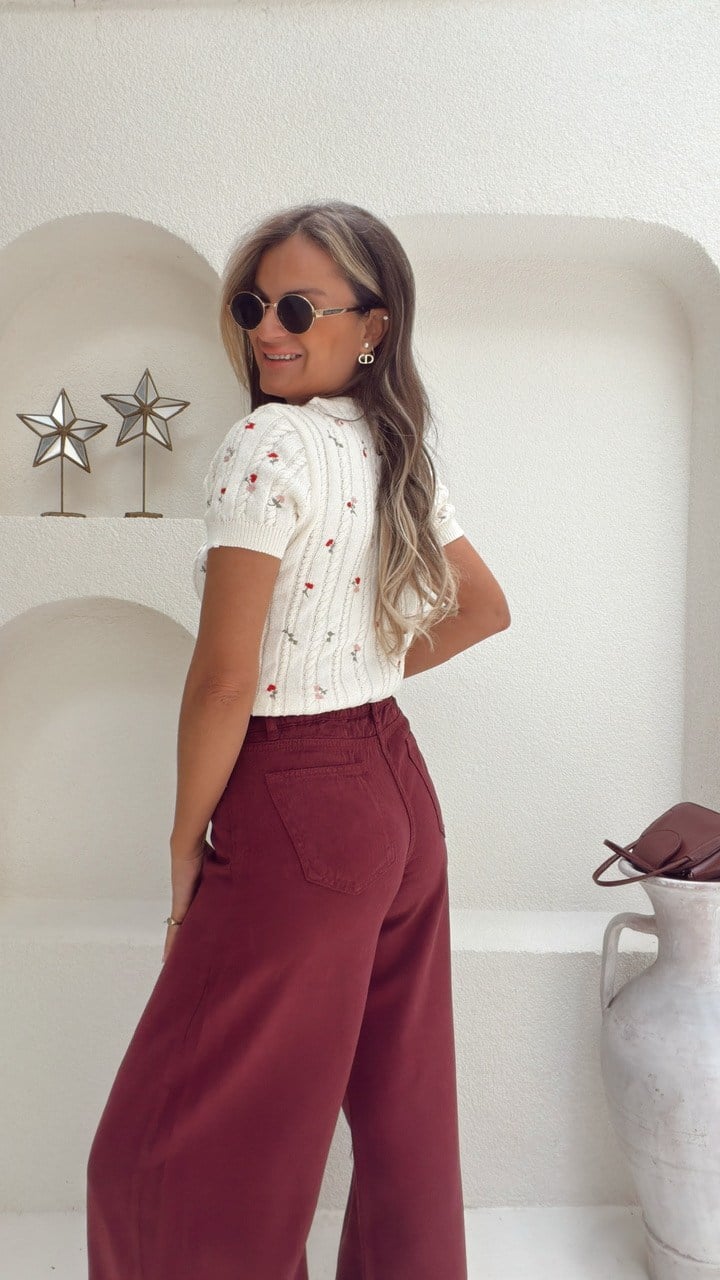 Nişantaşı Butik RENKLİ ÇİÇEK NAKIŞ İŞLEME TRİKO BLUZ
