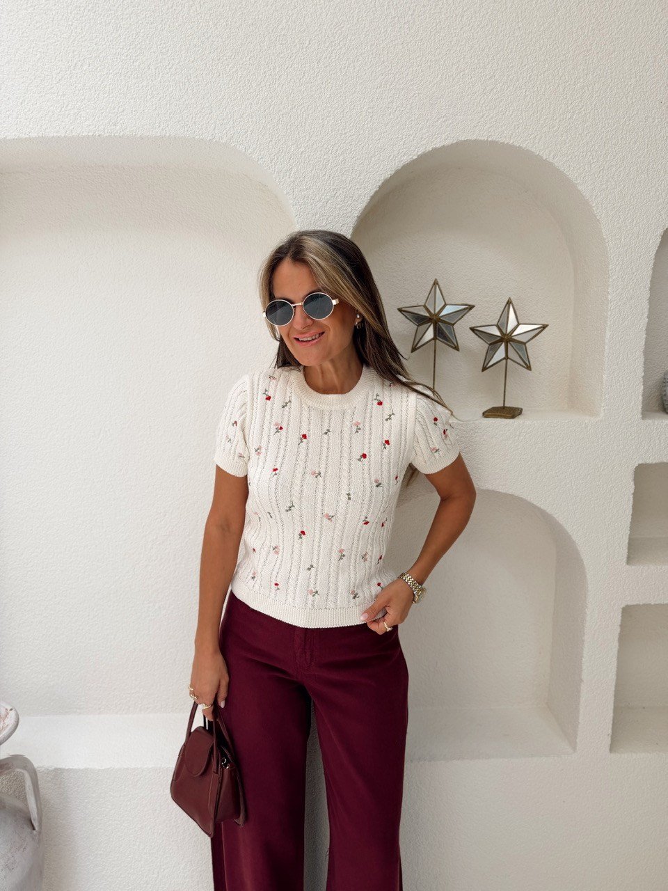 Nişantaşı Butik RENKLİ ÇİÇEK NAKIŞ İŞLEME TRİKO BLUZ