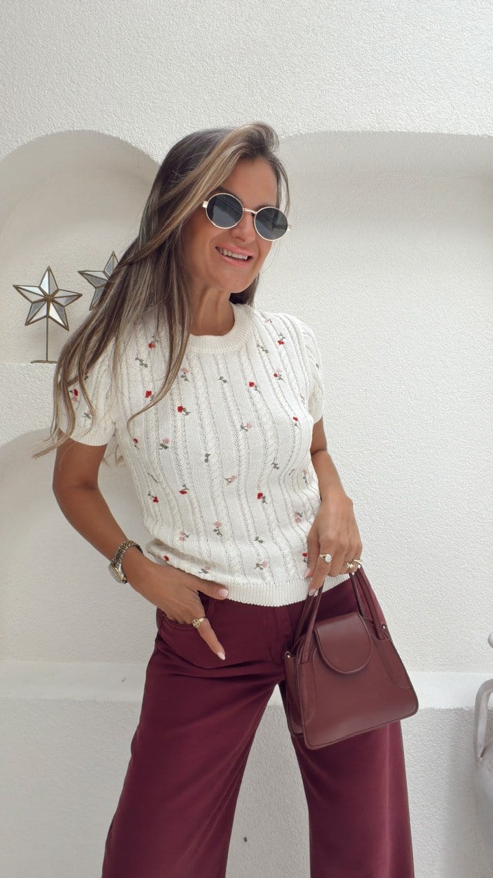 Nişantaşı Butik RENKLİ ÇİÇEK NAKIŞ İŞLEME TRİKO BLUZ