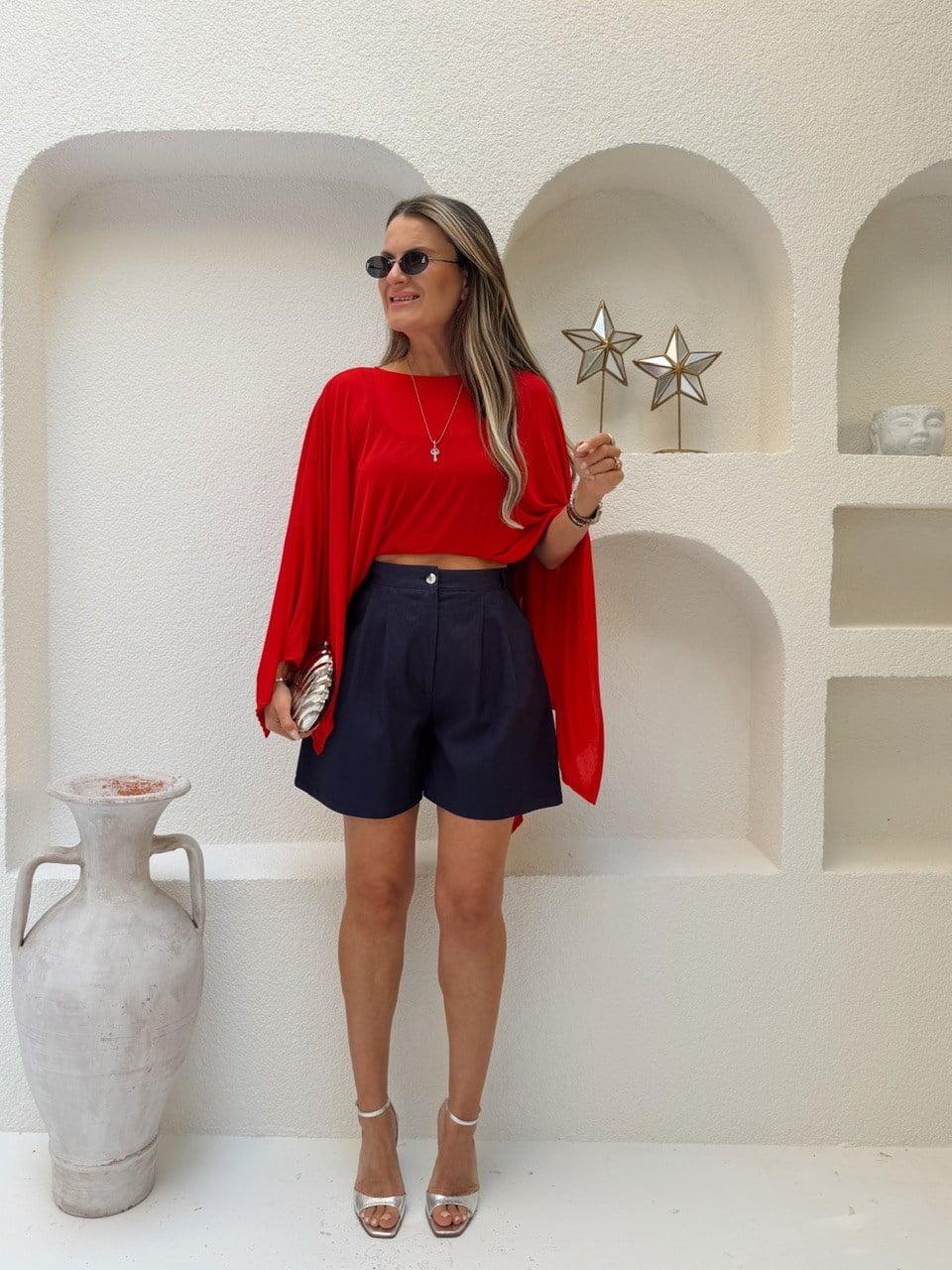 Nişantaşı Butik ŞEHİR BOY KETEN ŞORT LACİVERT