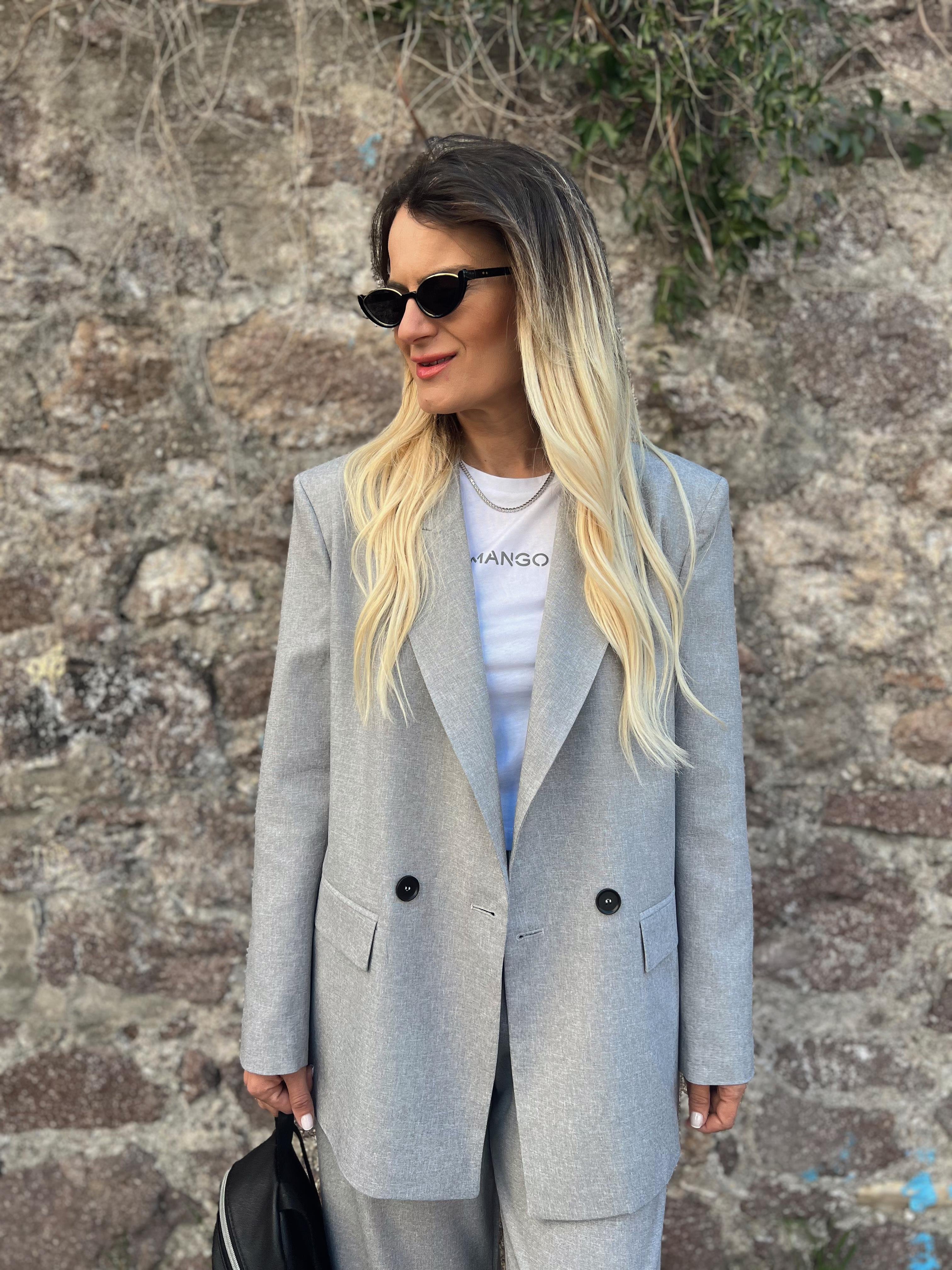 Nişantaşı Butik ŞERİT DETAY BLAZER&PANTOLON TAKIM GRİ