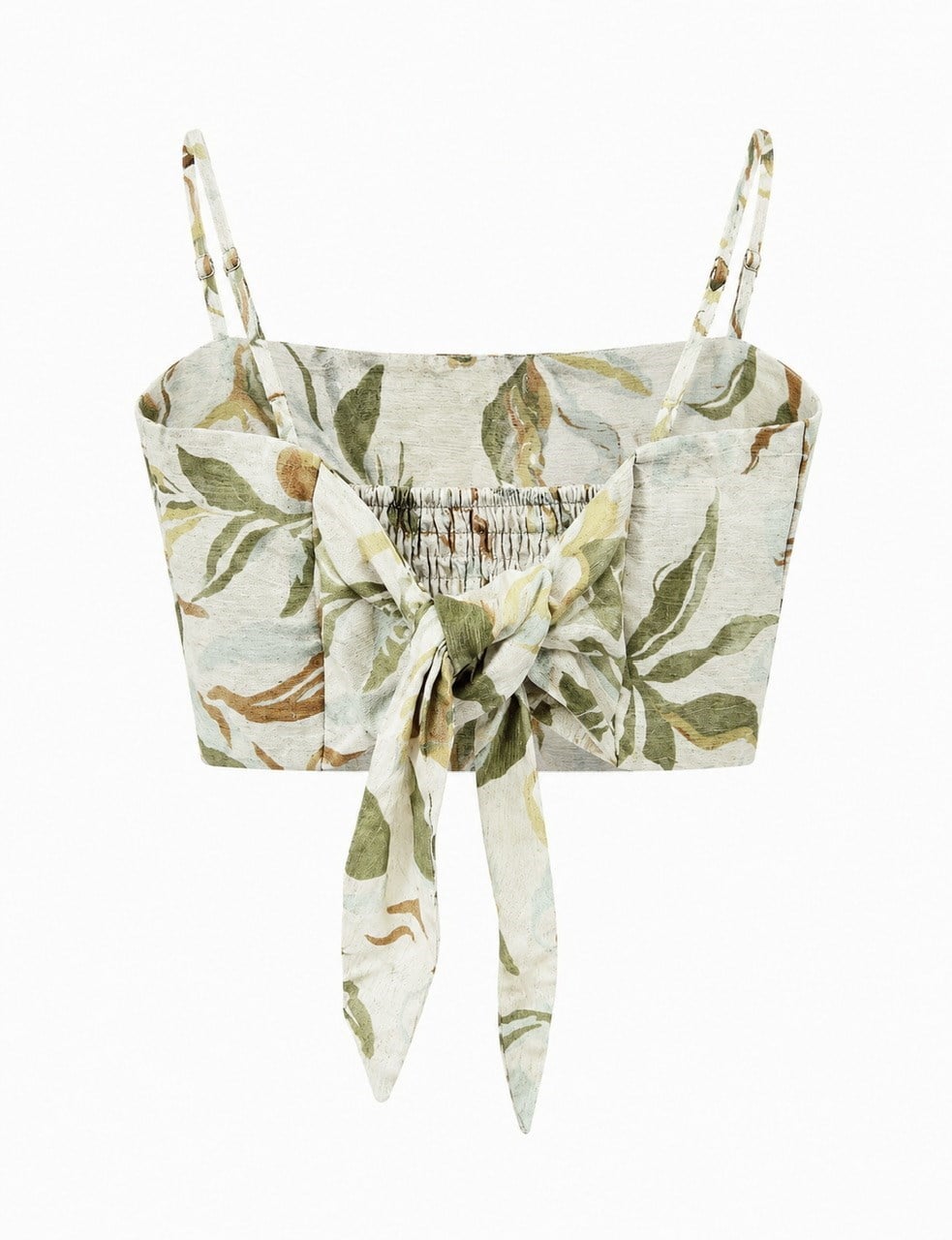 Nişantaşı Butik SIRT DETAY DESENLİ KETEN CROP BLUZ 