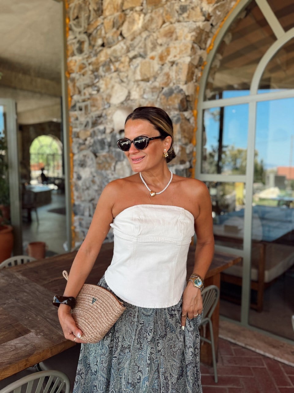 Nişantaşı Butik SIRT DETAY EKRU JEAN BÜSTİYER BLUZ 