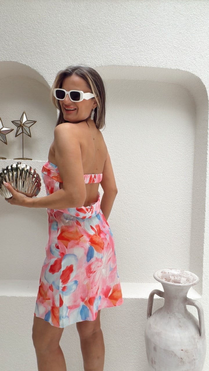 Nişantaşı Butik SIRT DETAY FLORAL DESEN ELBİSE