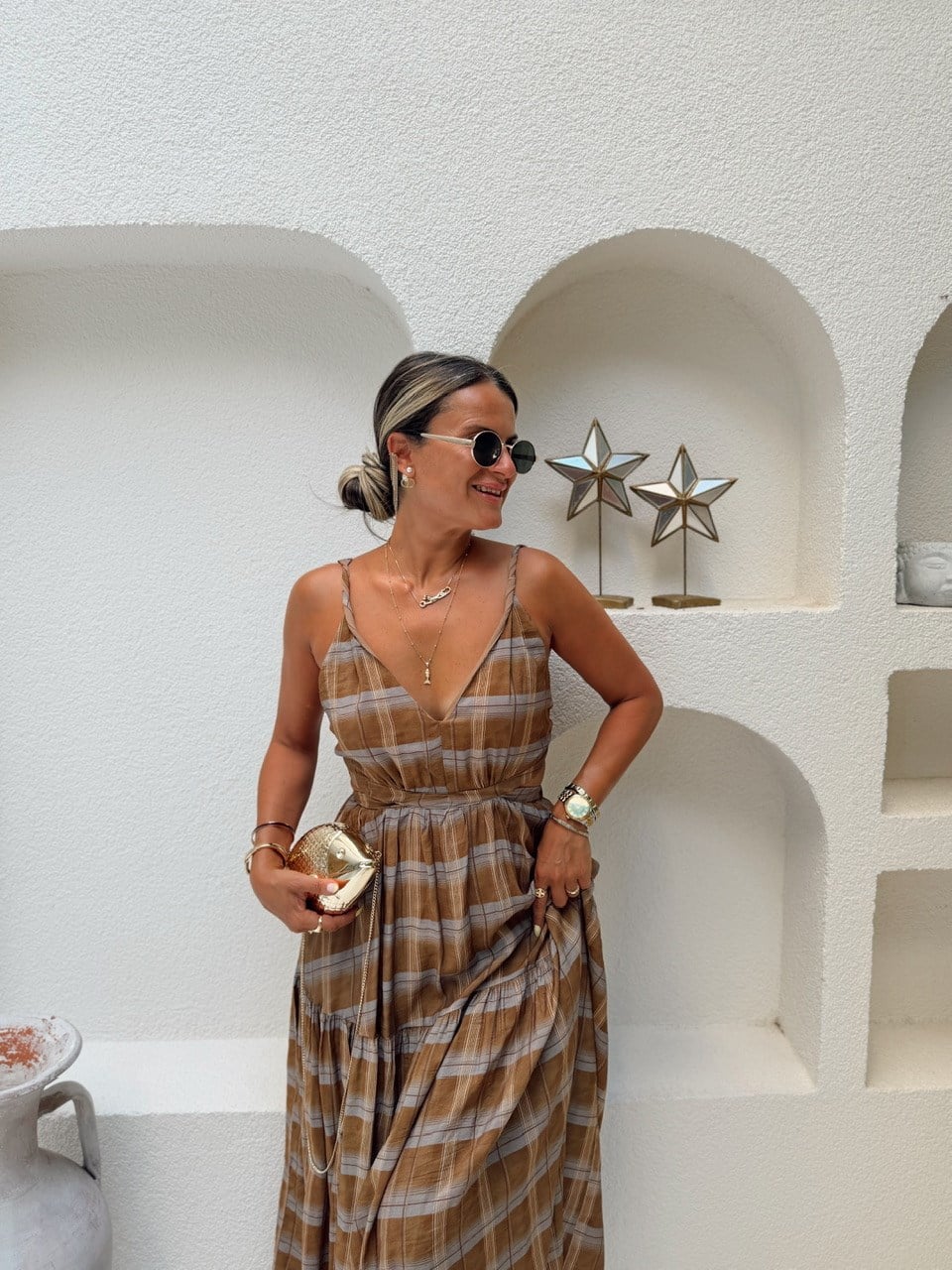 Nişantaşı Butik SIRT DETAY KARE DESEN ASTARLI ELBİSE