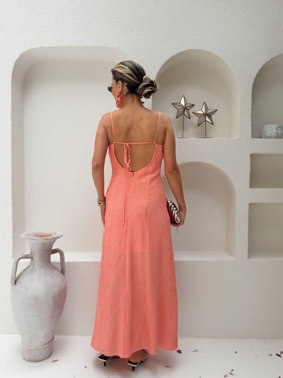 Nişantaşı Butik SIRT DETAY MERCAN PÖTİKARE ELBİSE