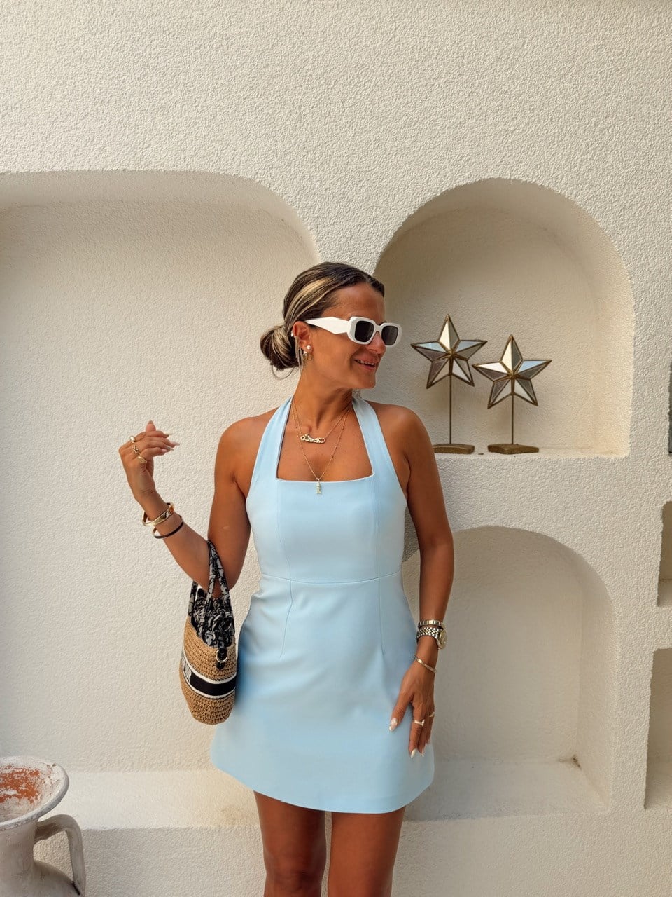 Nişantaşı Butik SIRT DETAY PENSLİ ELBİSE BEBE MAVİ
