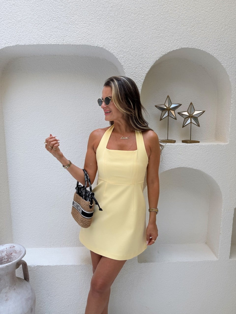 Nişantaşı Butik SIRT DETAY PENSLİ ELBİSE SARI