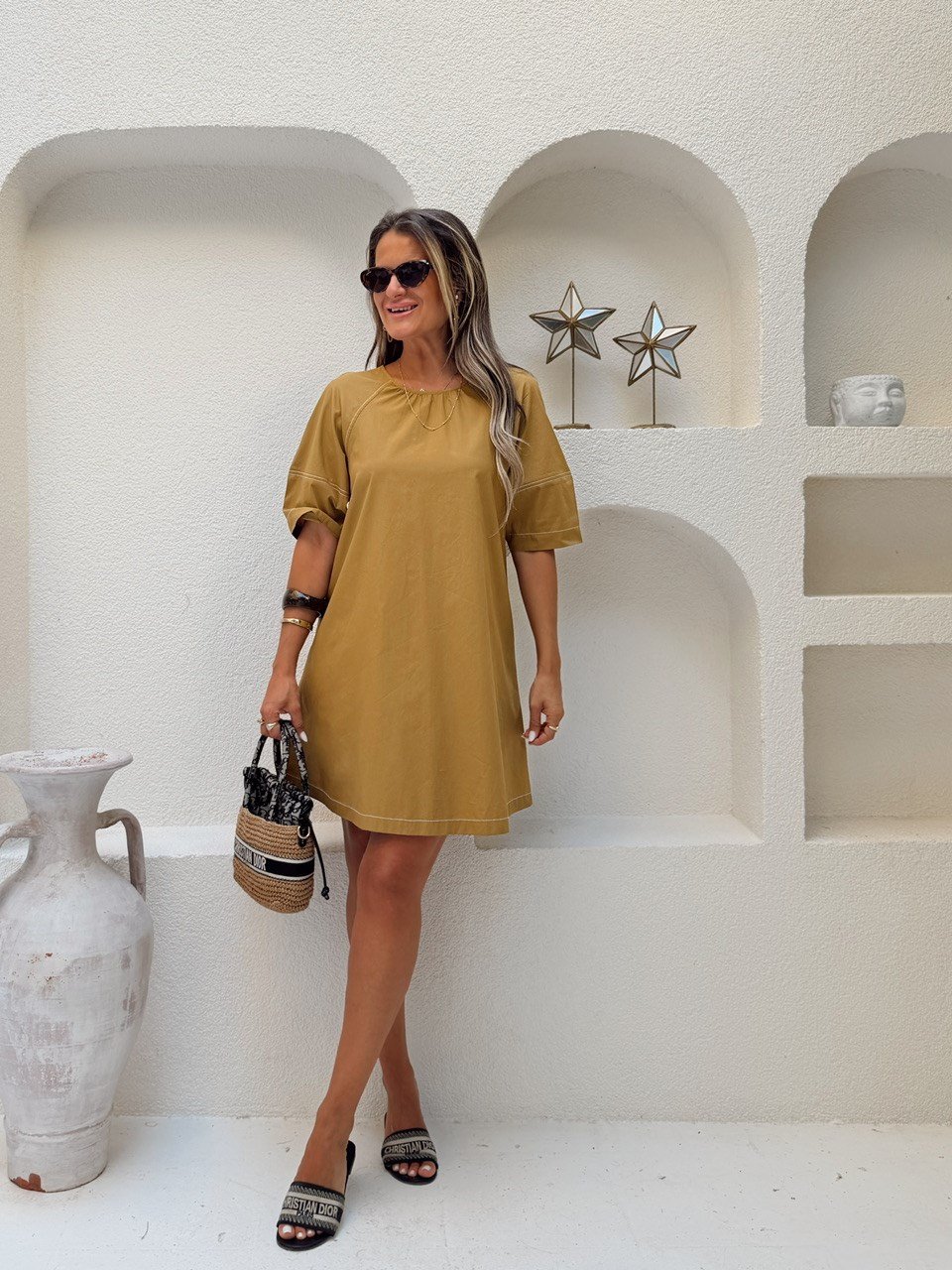 Nişantaşı Butik SIRT VE KOL DETAY OLİVE ELBİSE