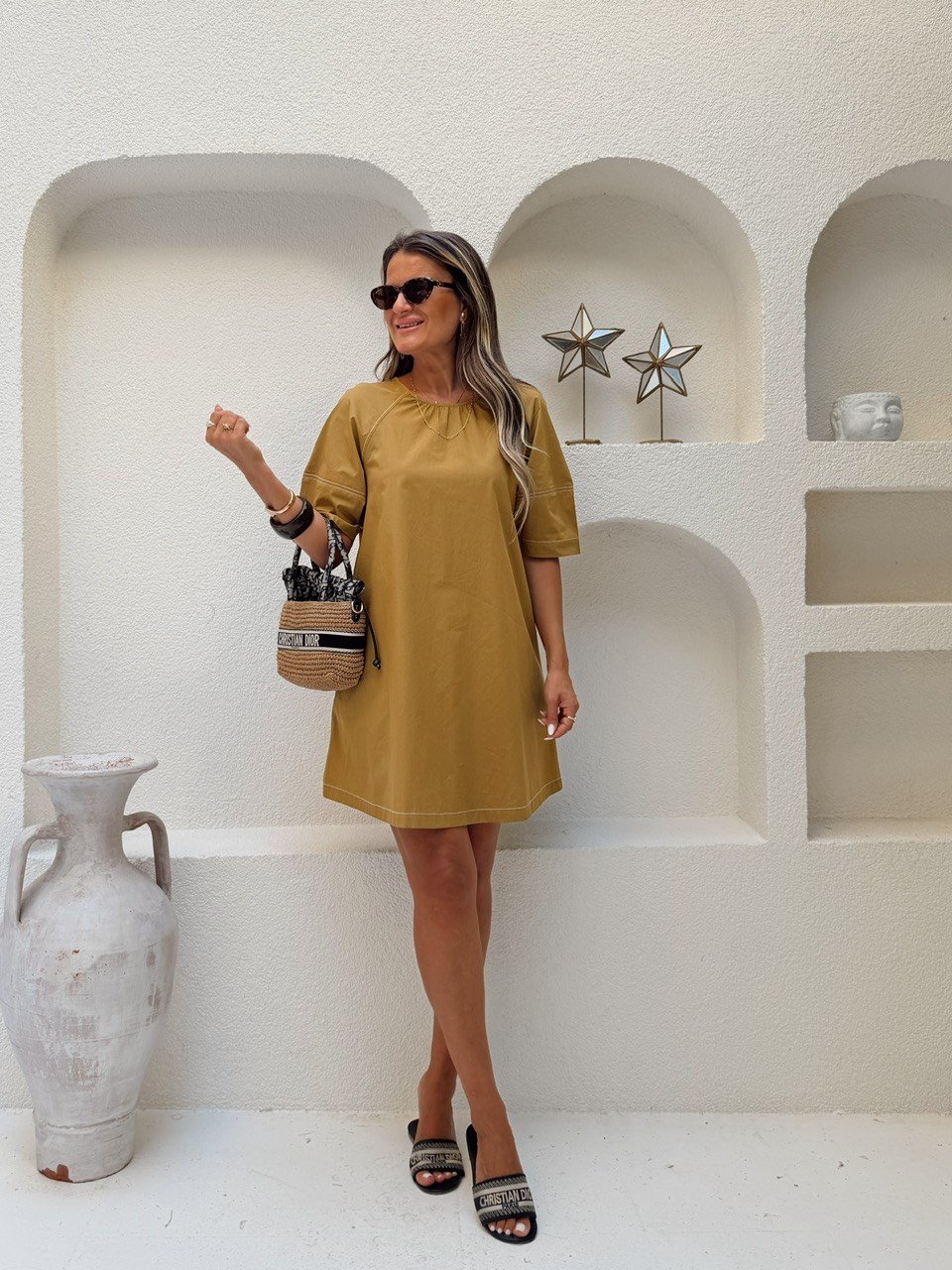 Nişantaşı Butik SIRT VE KOL DETAY OLİVE ELBİSE