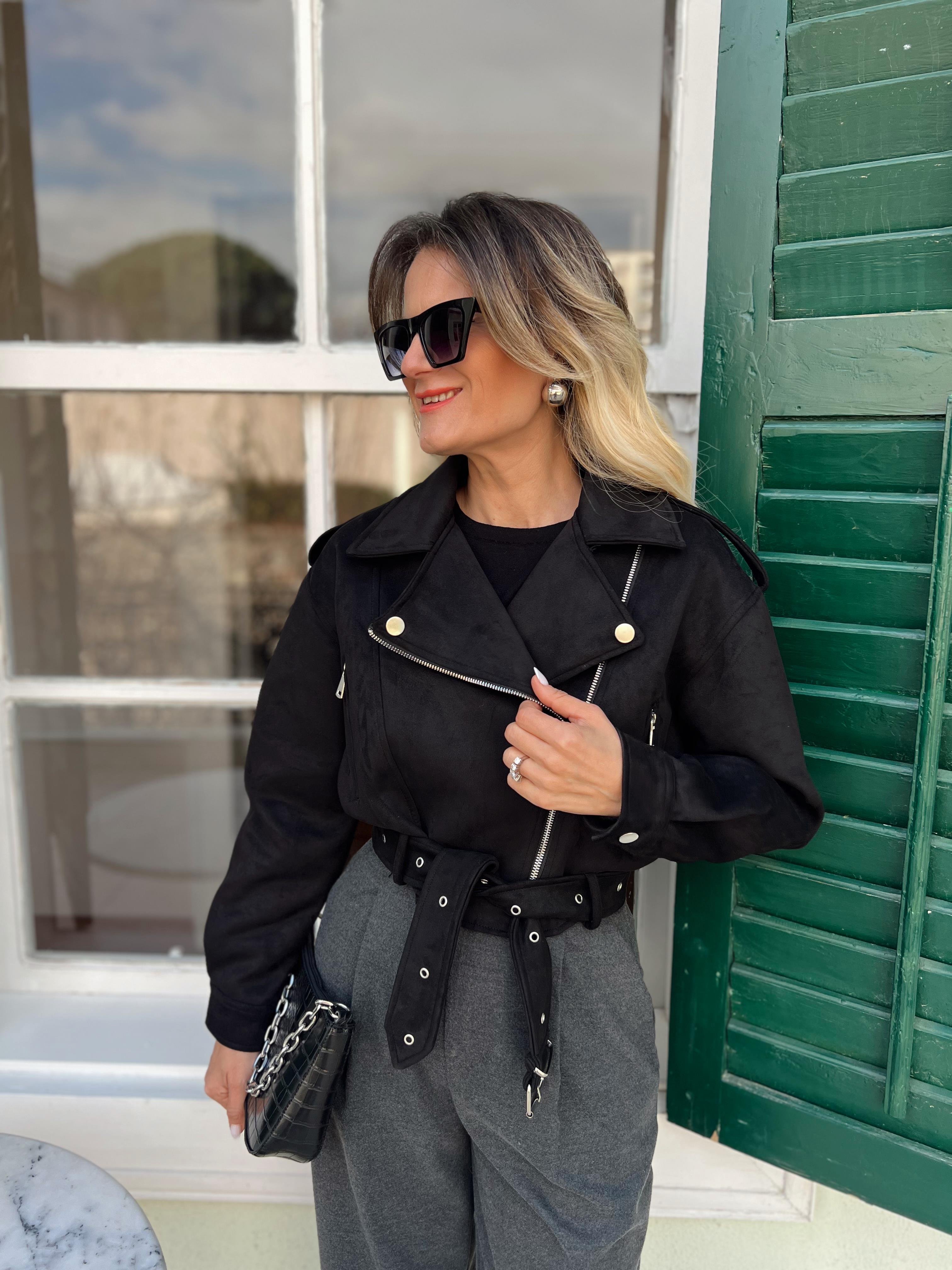 Nişantaşı Butik SİYAH APOLETLİ BİKER NUBUK CEKET