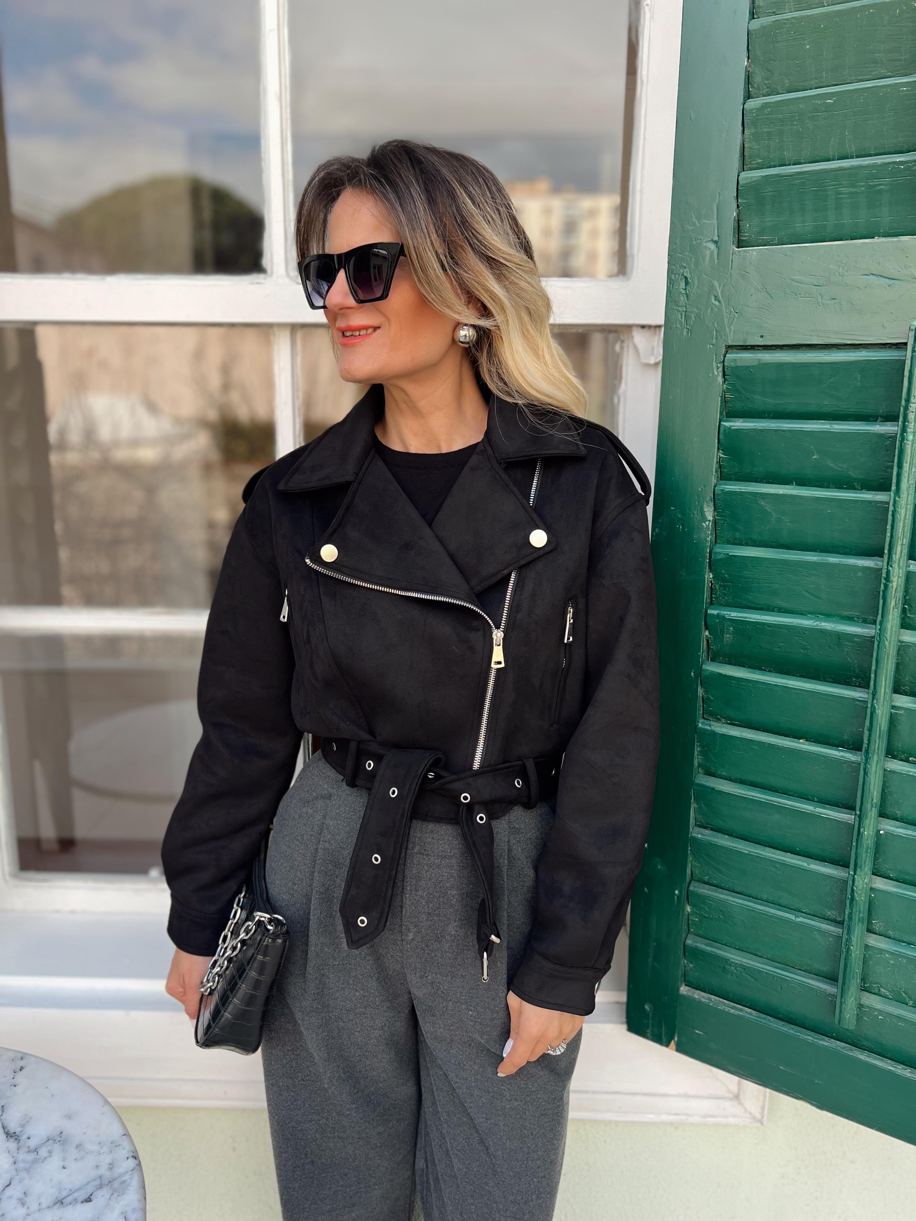 Nişantaşı Butik SİYAH APOLETLİ BİKER NUBUK CEKET