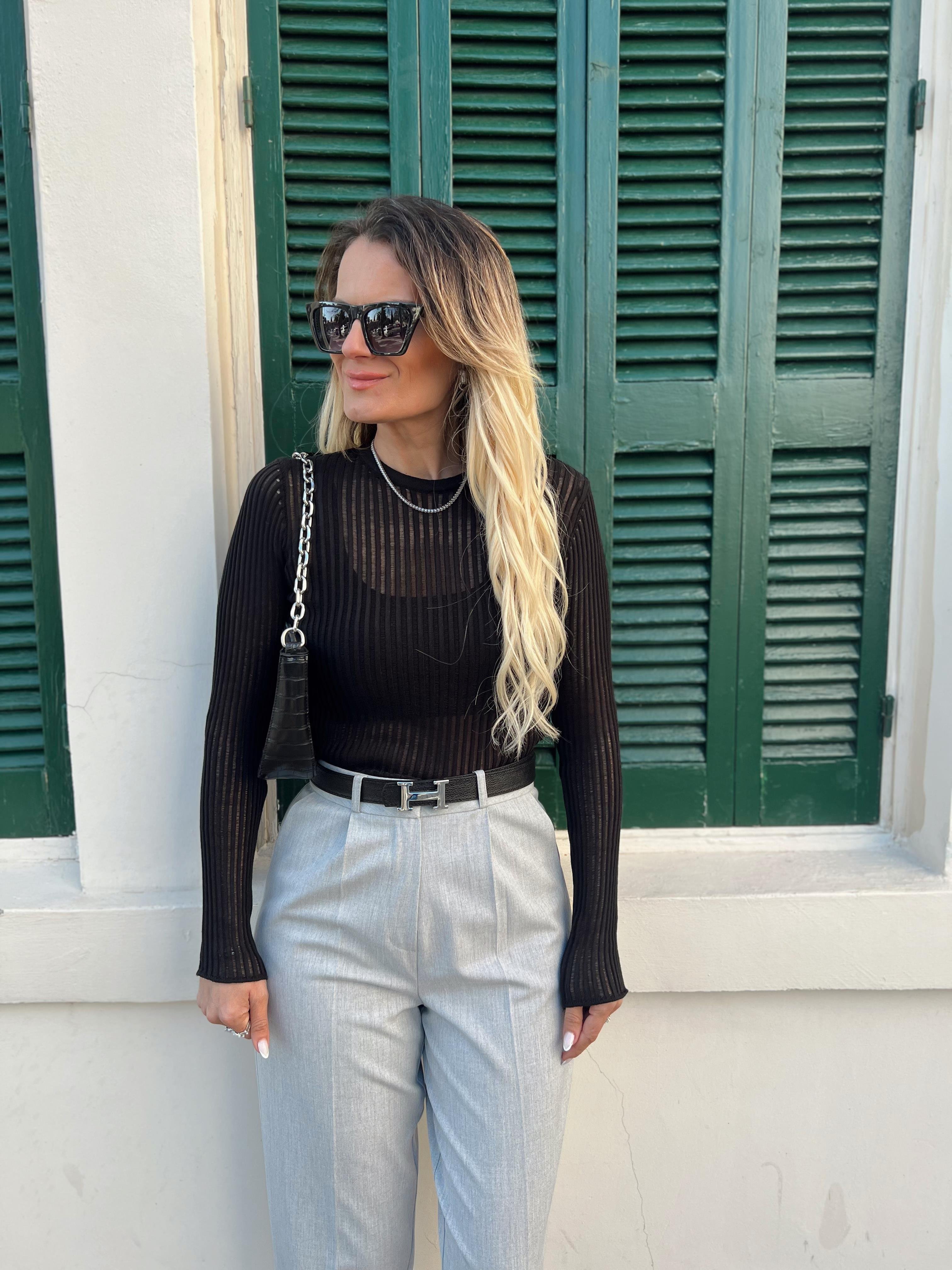 Nişantaşı Butik SİYAH TRANSPARAN FİTİLLİ TRİKO