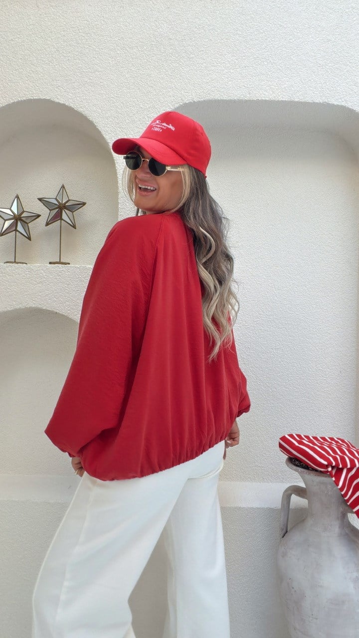 Nişantaşı Butik SOFT KIRMIZI LASTİKLİ BOMBER CEKET