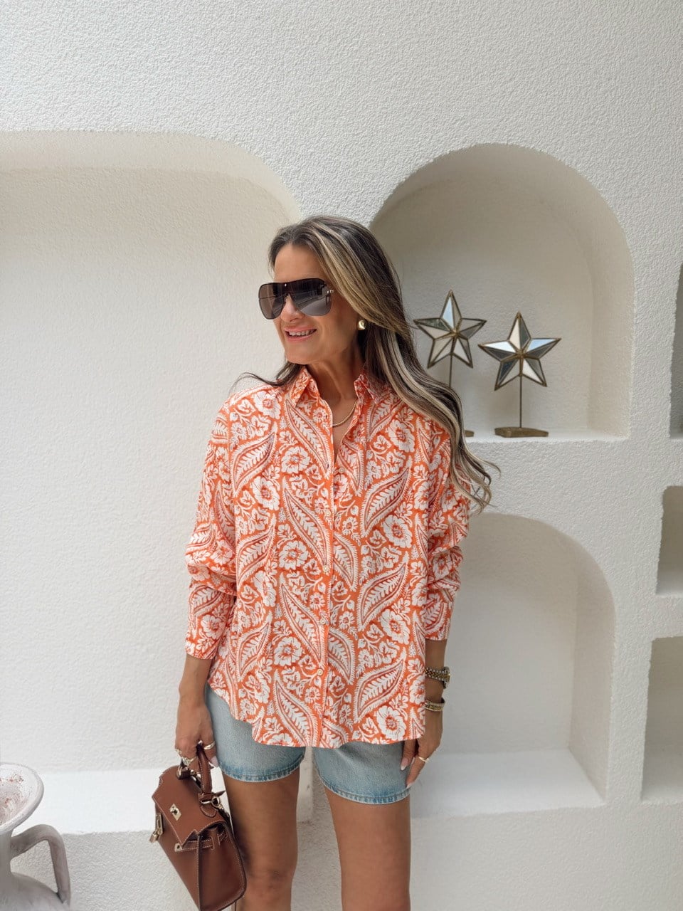 Nişantaşı Butik SOMON MAVİ ŞAL DESEN GÖMLEK