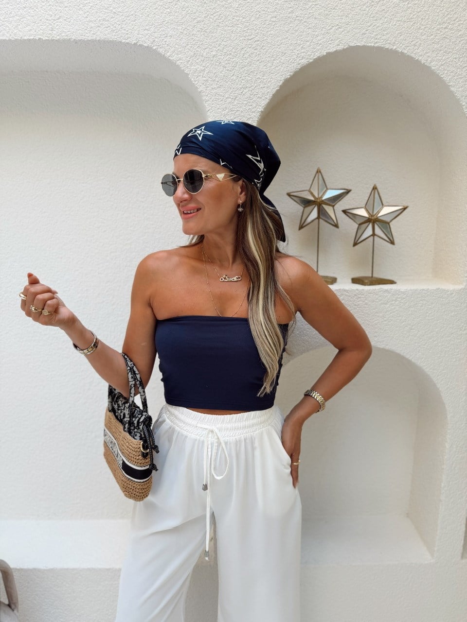 Nişantaşı Butik STRAPLEZ KUPLU CROP LACİVERT