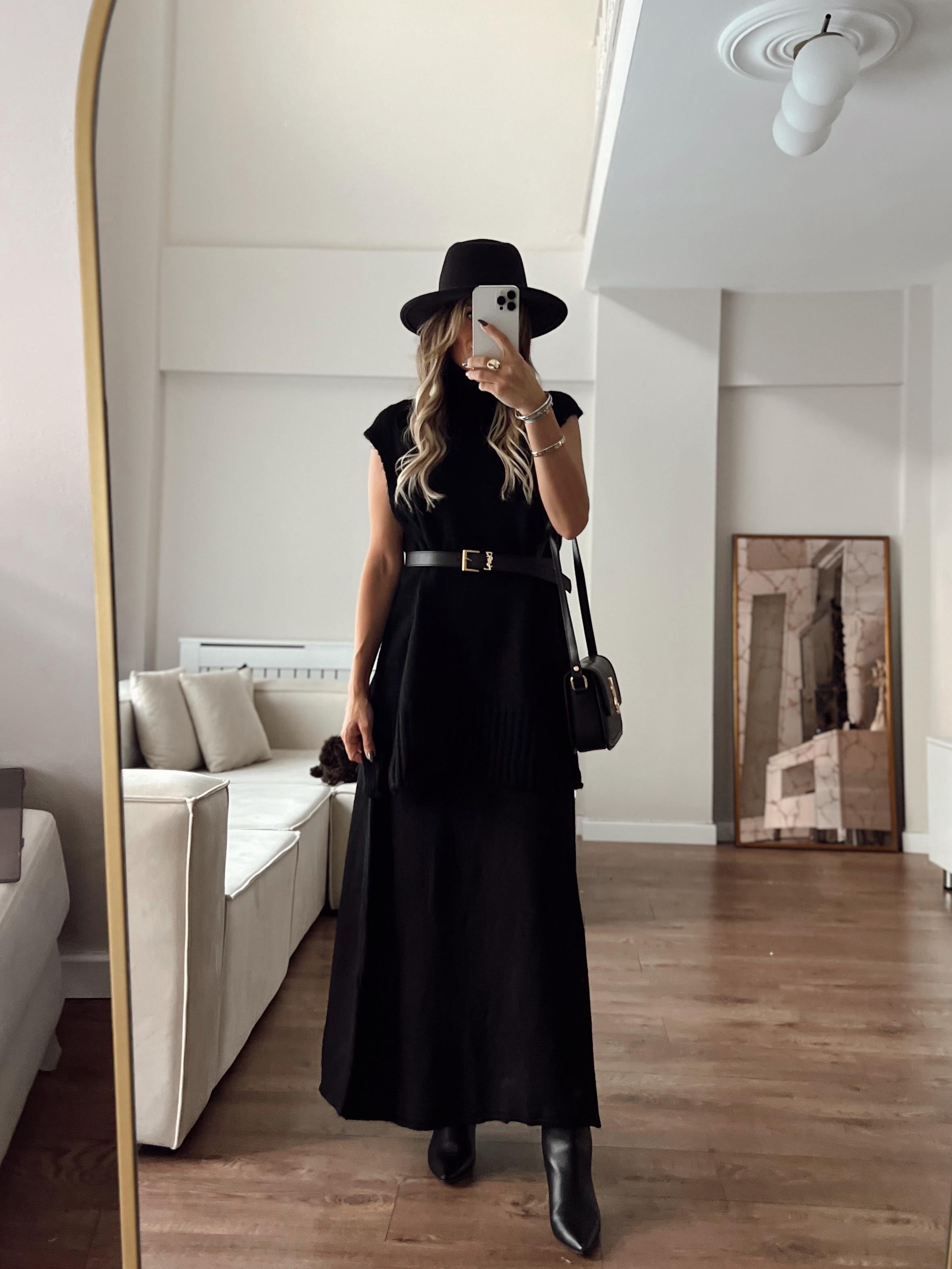 Nişantaşı Butik SÜVETER ETEK TRİKO TAKIM SİYAH