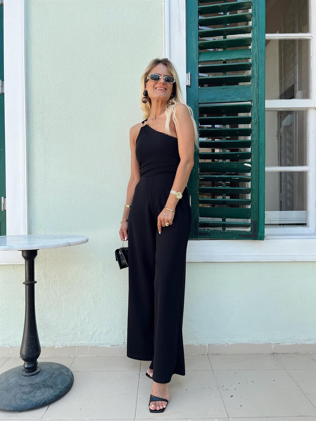Nişantaşı Butik TEK OMUZ GOLD DETAY TULUM SİYAH