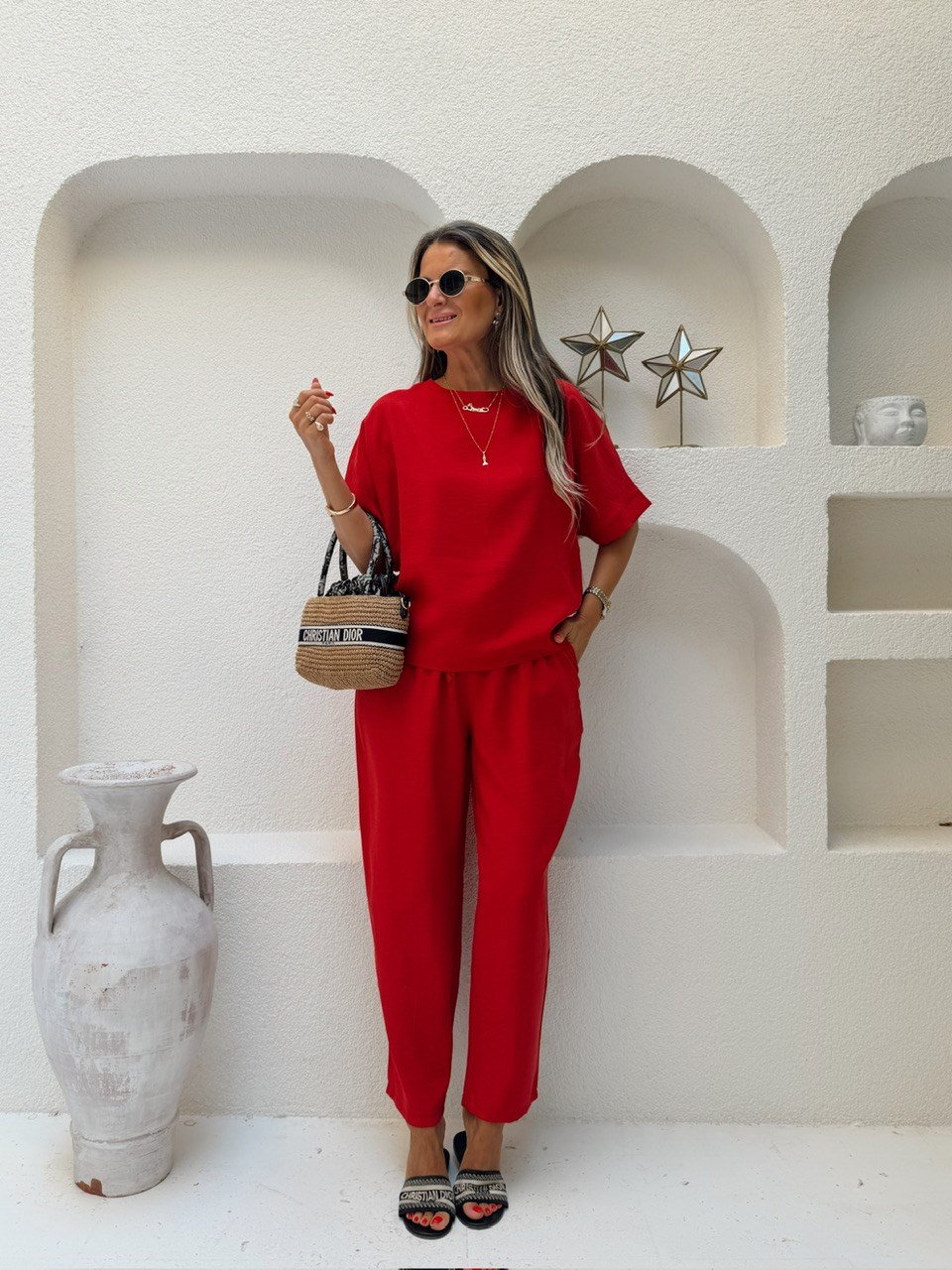 Nişantaşı Butik TENSEL PANTOLON&BLUZ TAKIM KIRMIZI