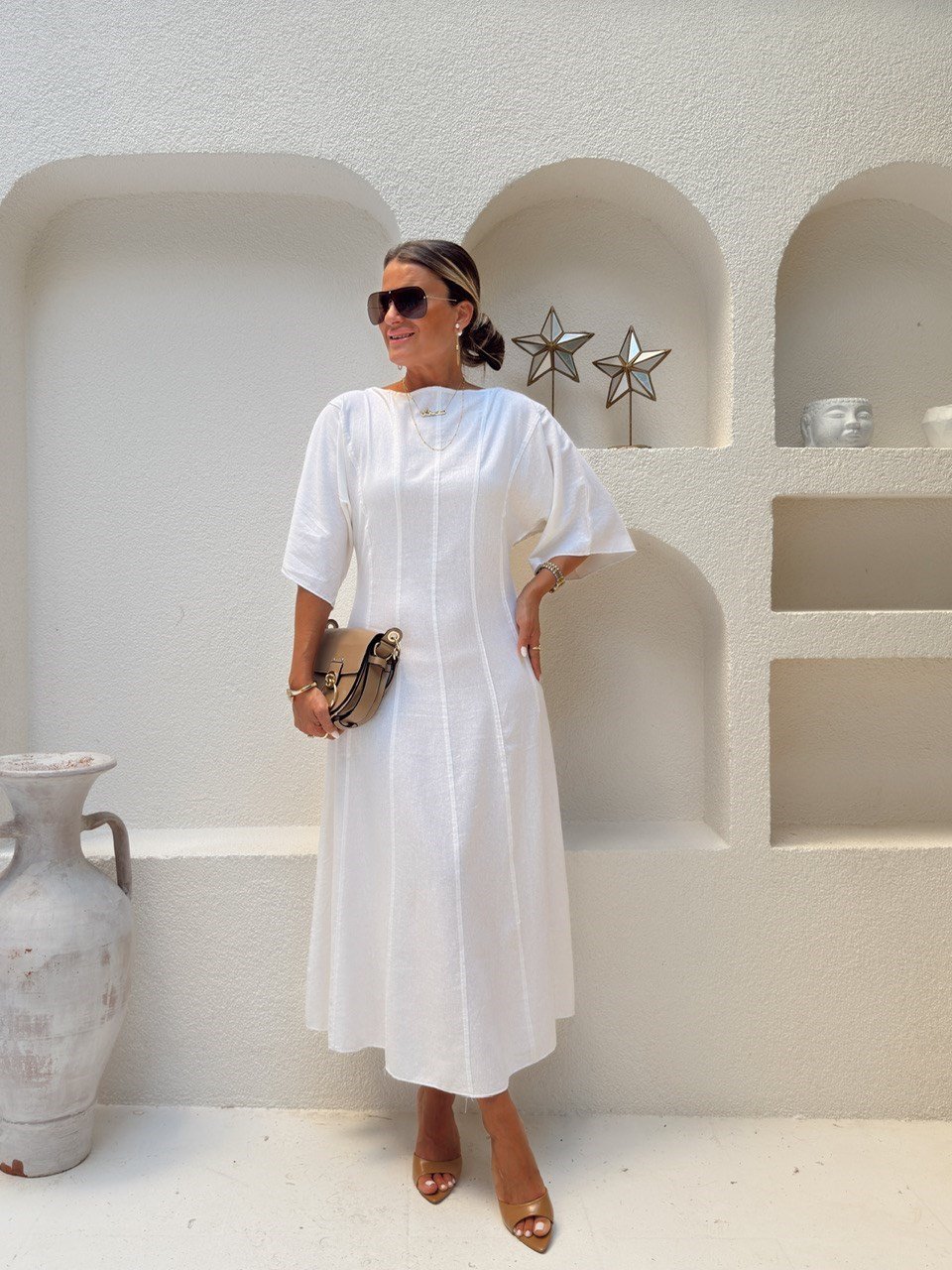 Nişantaşı Butik TERS DİKİŞ MAXİ ELBİSE BEYAZ