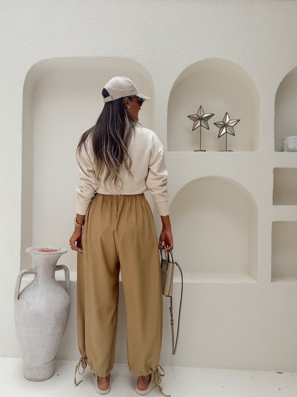 Nişantaşı Butik TİRİL DOKU TENSEL BEL VE PAÇA AYARLI JOGGER PANTOLON VİZON