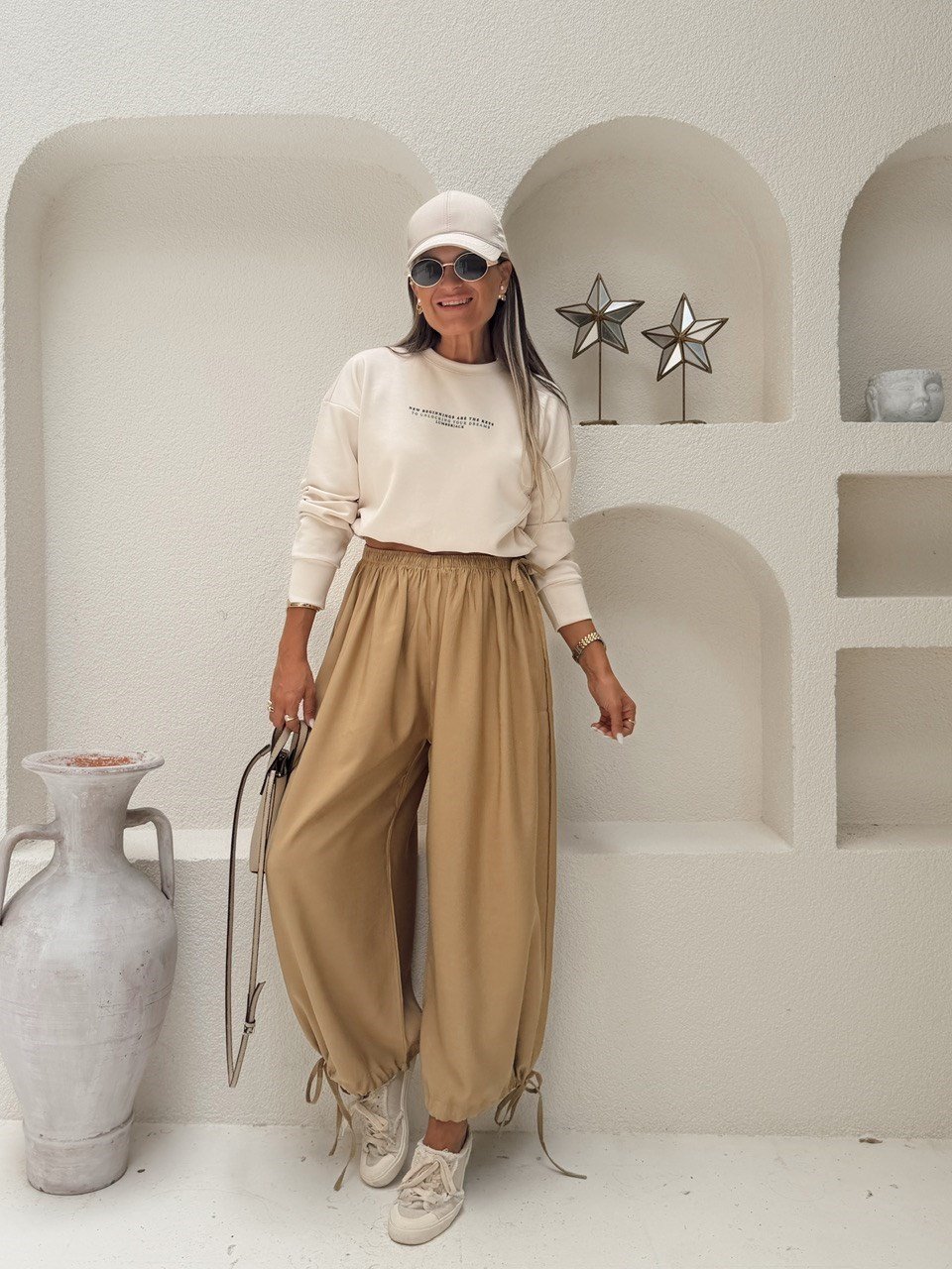 Nişantaşı Butik TİRİL DOKU TENSEL BEL VE PAÇA AYARLI JOGGER PANTOLON VİZON