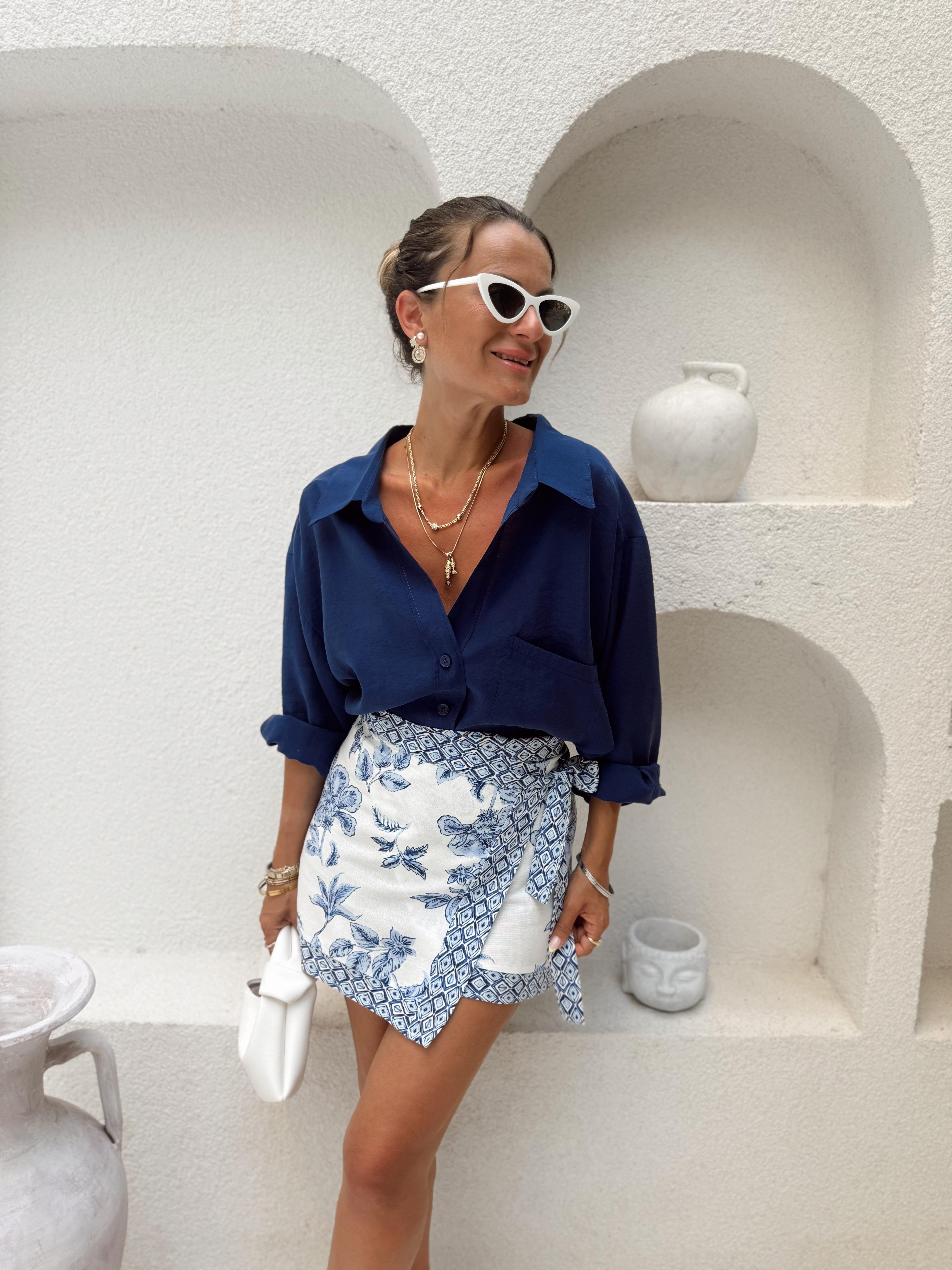 Nişantaşı Butik TİRİL OVERSİZE LACİVERT GÖMLEK
