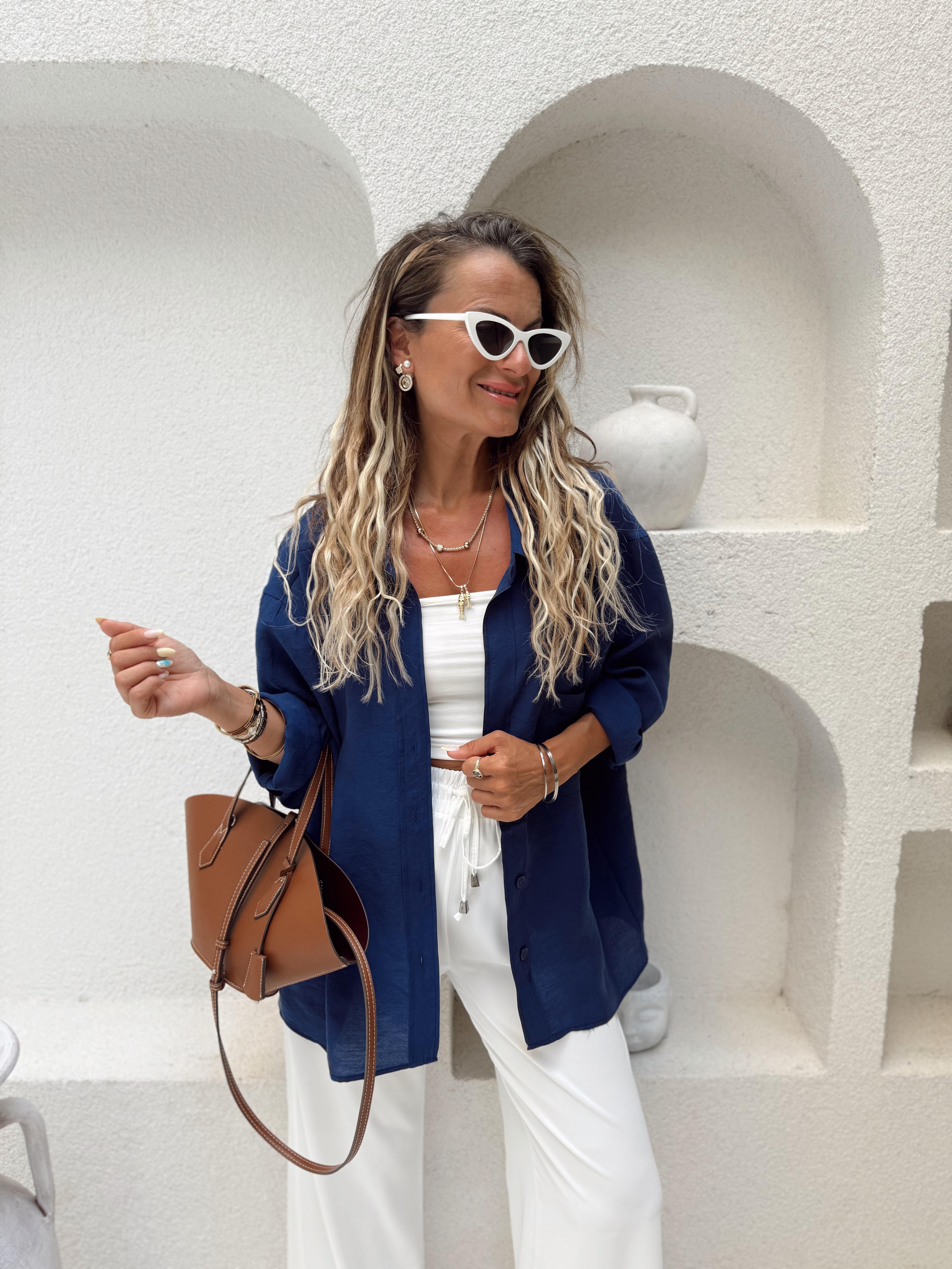 Nişantaşı Butik TİRİL OVERSİZE LACİVERT GÖMLEK