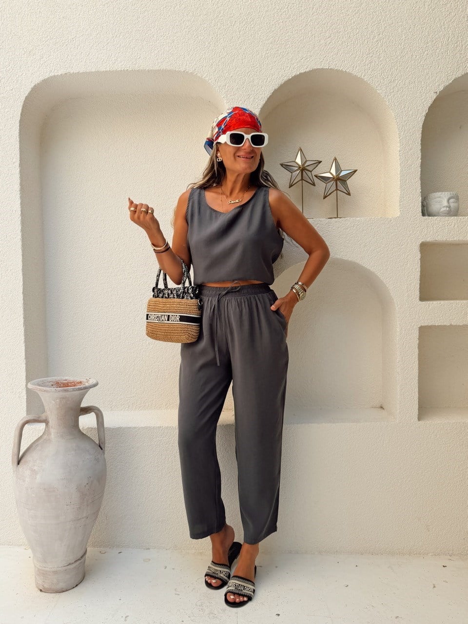 Nişantaşı Butik TİRİL PANTOLON BLUZ TAKIM İNDİGO