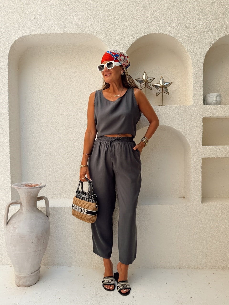 Nişantaşı Butik TİRİL PANTOLON BLUZ TAKIM İNDİGO