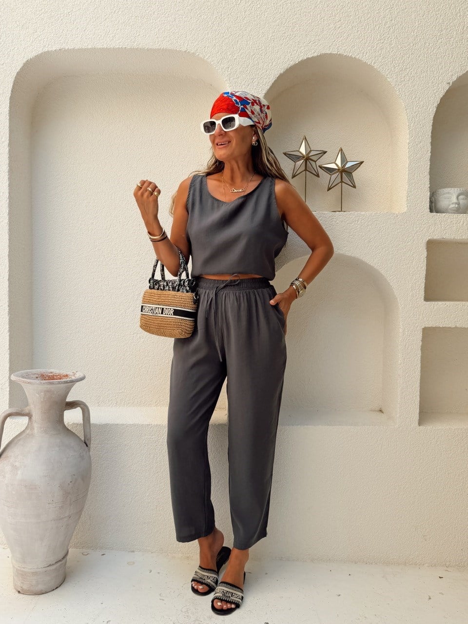 Nişantaşı Butik TİRİL PANTOLON BLUZ TAKIM İNDİGO